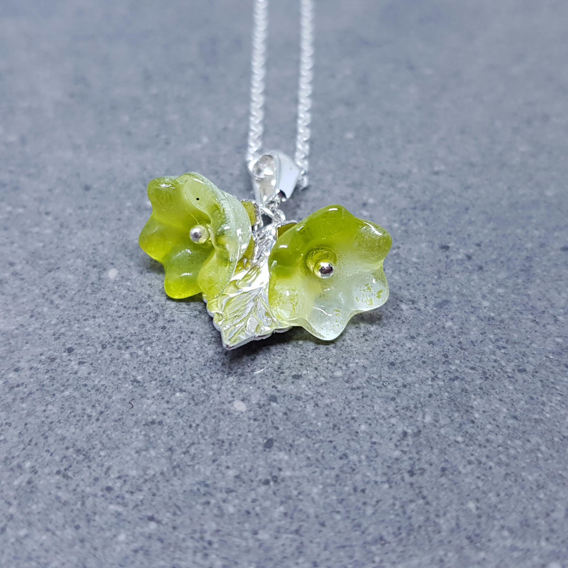Flower Necklace, Glass Flowers, Green Bellflower, Special Occasion Earrings, Flower Earrings, Matching Earrings Available