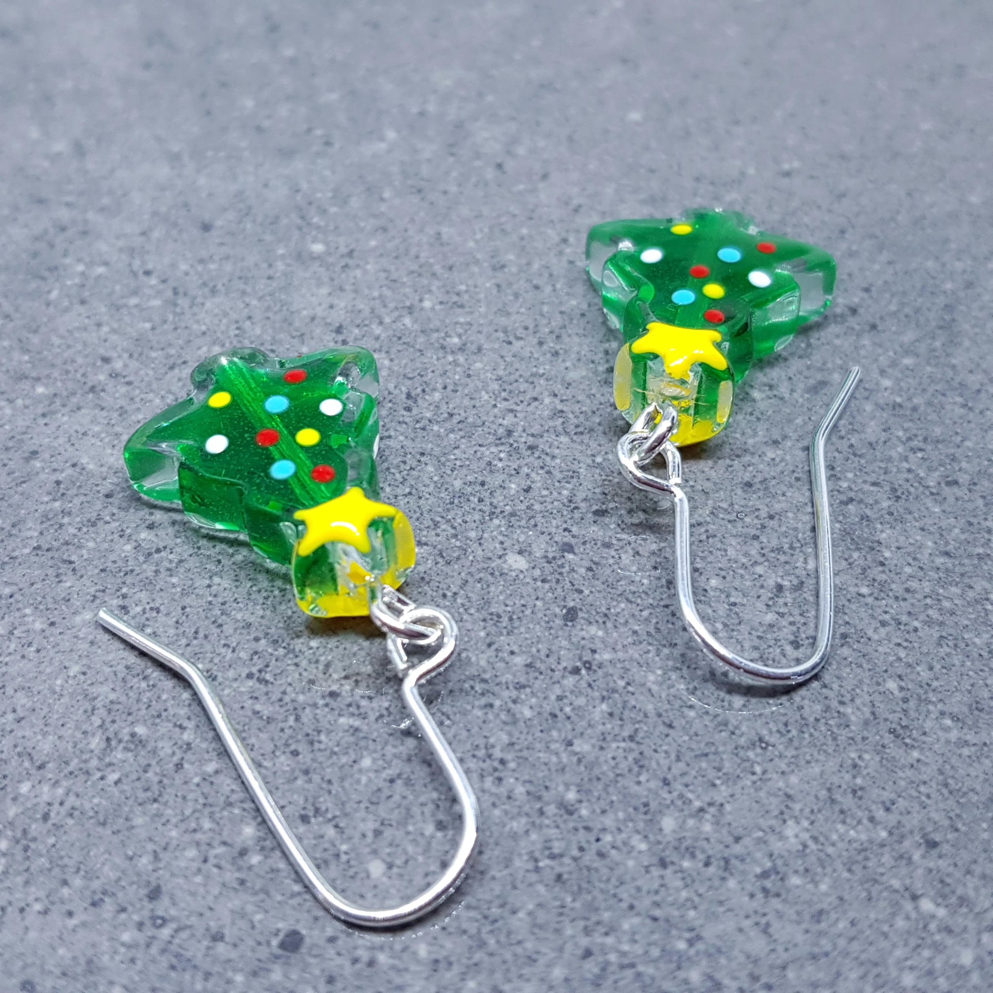 Glass Christmas Tree Earrings, Glass Christmas Tree Jewellery, Choice of Ear Wires, Festive Earrings