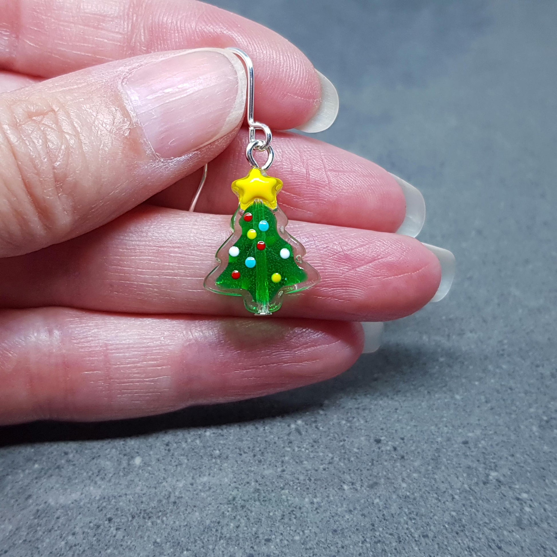 Glass Christmas Tree Earrings, Glass Christmas Tree Jewellery, Choice of Ear Wires, Festive Earrings