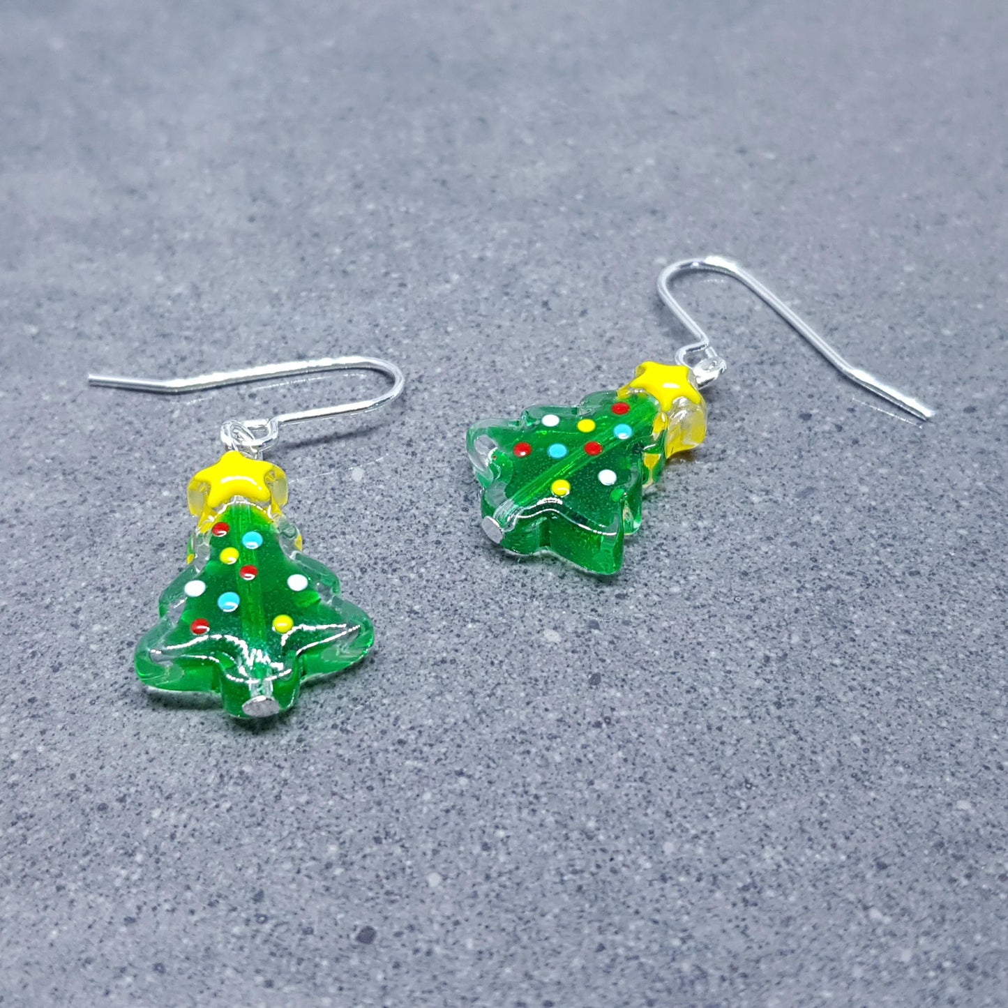Glass Christmas Tree Earrings, Glass Christmas Tree Jewellery, Choice of Ear Wires, Festive Earrings