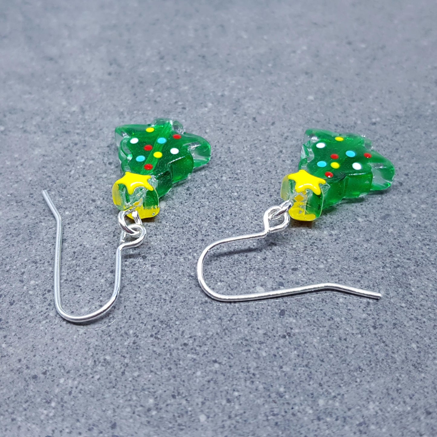 Glass Christmas Tree Earrings, Glass Christmas Tree Jewellery, Choice of Ear Wires, Festive Earrings
