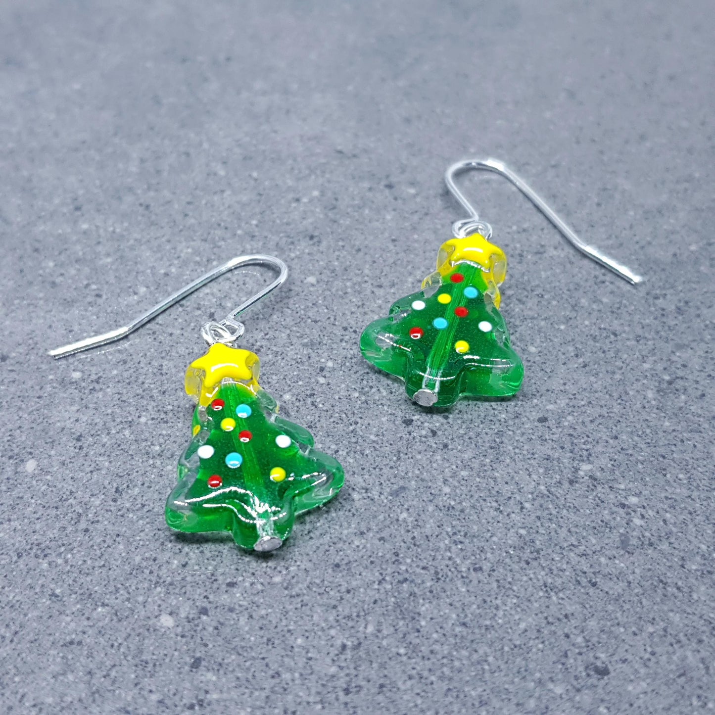 Glass Christmas Tree Earrings, Glass Christmas Tree Jewellery, Choice of Ear Wires, Festive Earrings