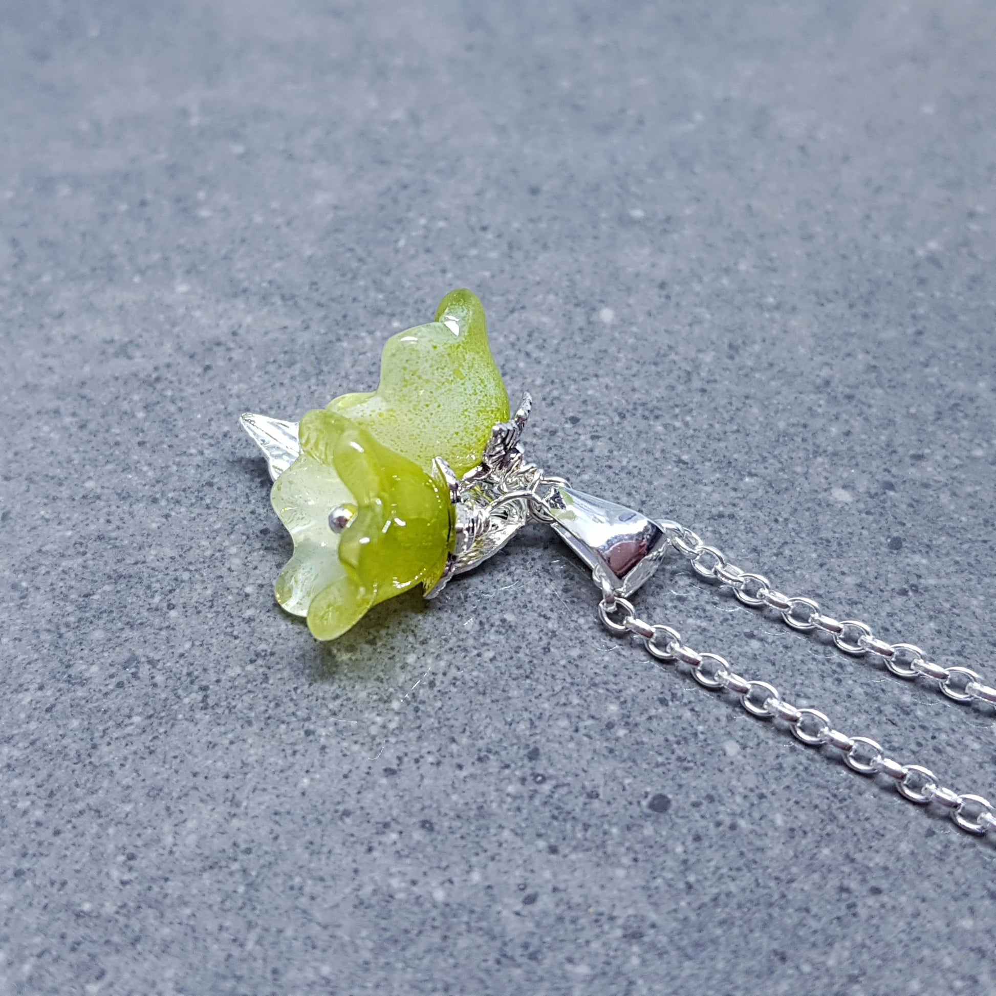 Flower Necklace, Glass Flowers, Green Bellflower, Special Occasion Earrings, Flower Earrings, Matching Earrings Available