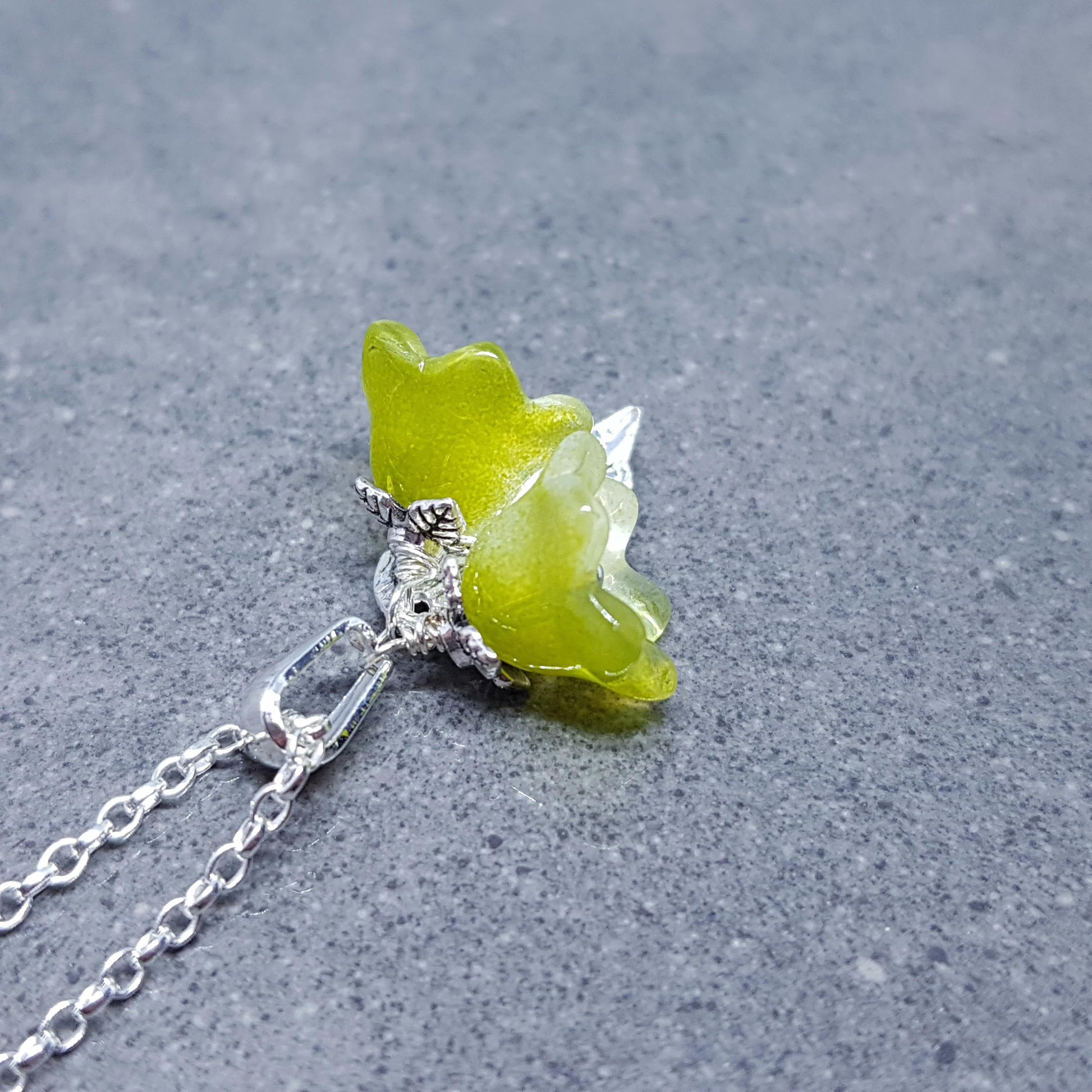 Flower Necklace, Glass Flowers, Green Bellflower, Special Occasion Earrings, Flower Earrings, Matching Earrings Available