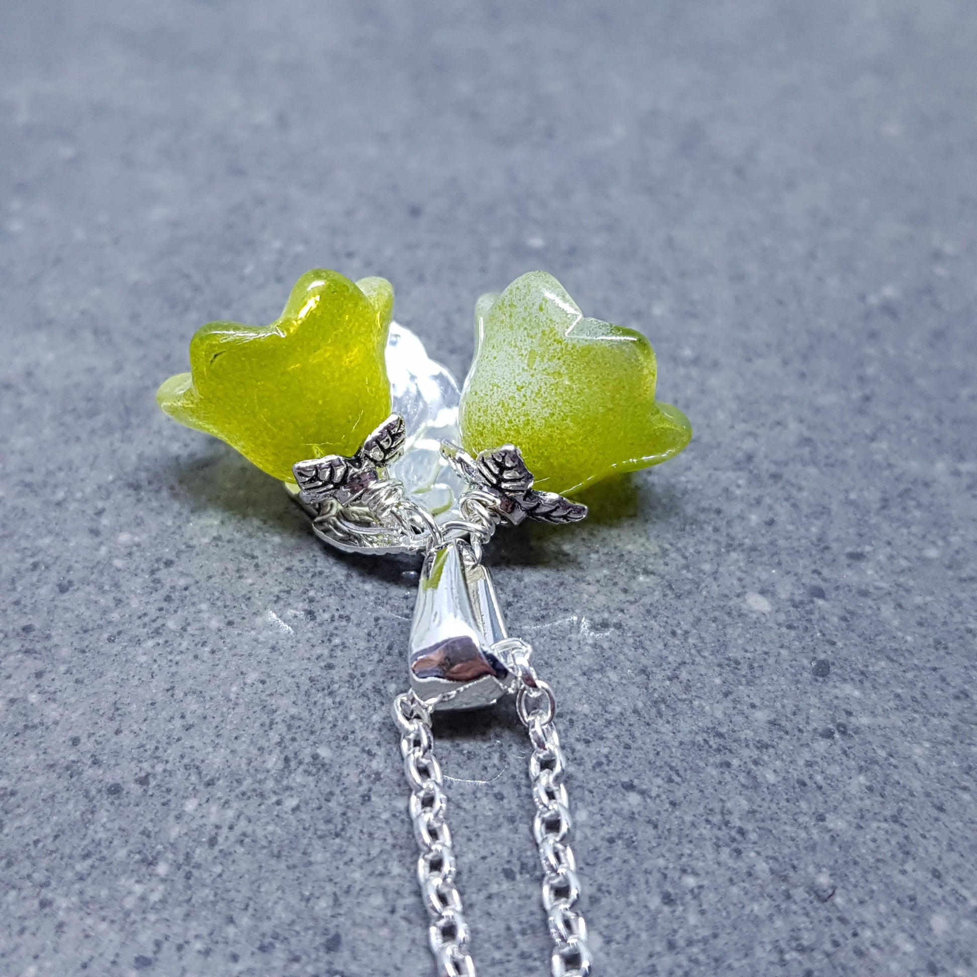 Flower Necklace, Glass Flowers, Green Bellflower, Special Occasion Earrings, Flower Earrings, Matching Earrings Available