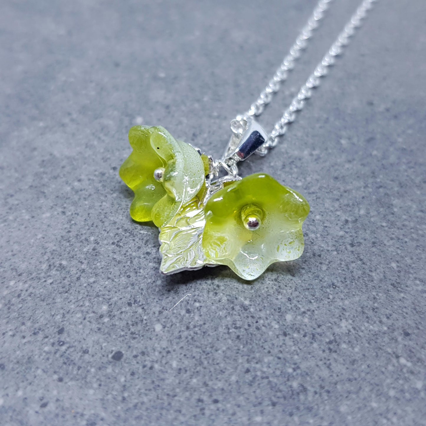 Flower Necklace, Glass Flowers, Green Bellflower, Special Occasion Earrings, Flower Earrings, Matching Earrings Available