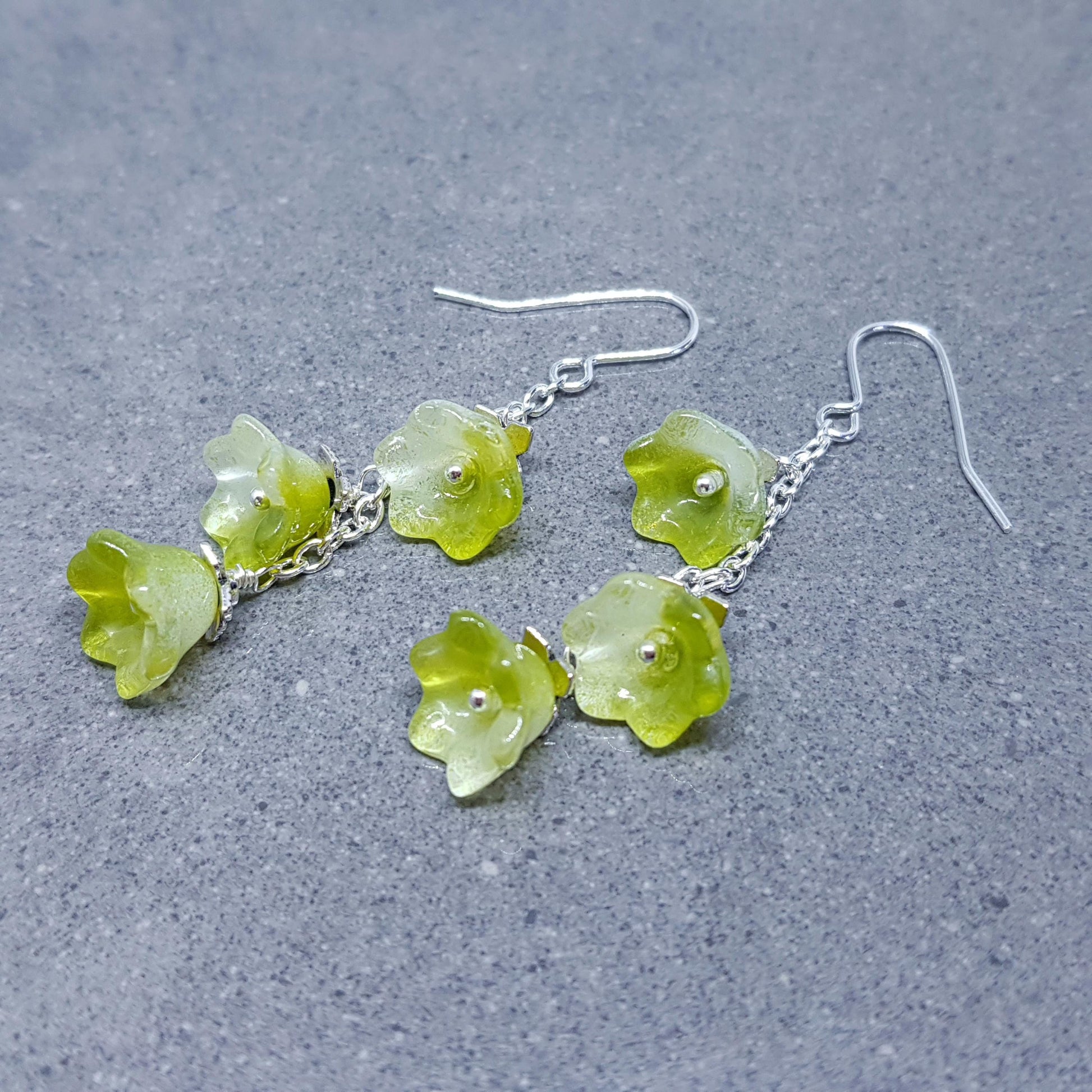 Flower Necklace, Glass Flowers, Green Bellflower, Special Occasion Earrings, Flower Earrings, Matching Earrings Available