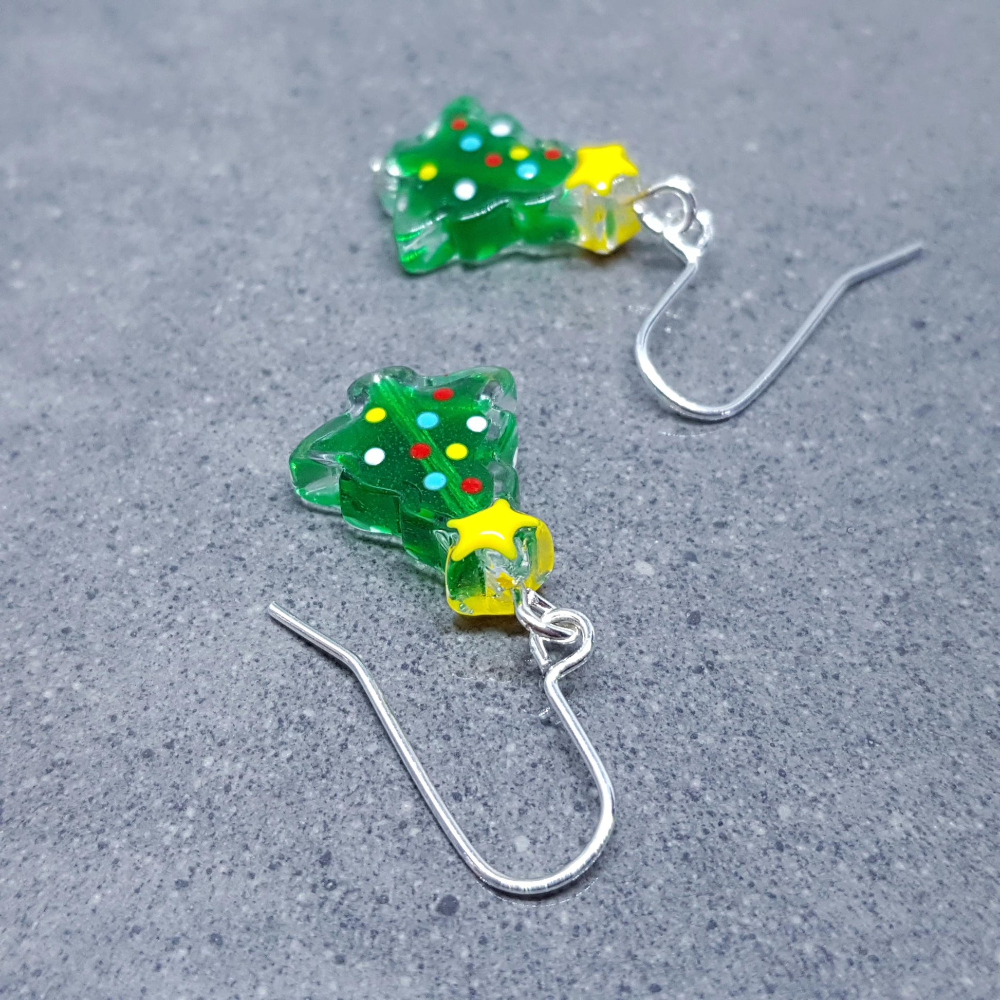 Glass Christmas Tree Earrings, Glass Christmas Tree Jewellery, Choice of Ear Wires, Festive Earrings