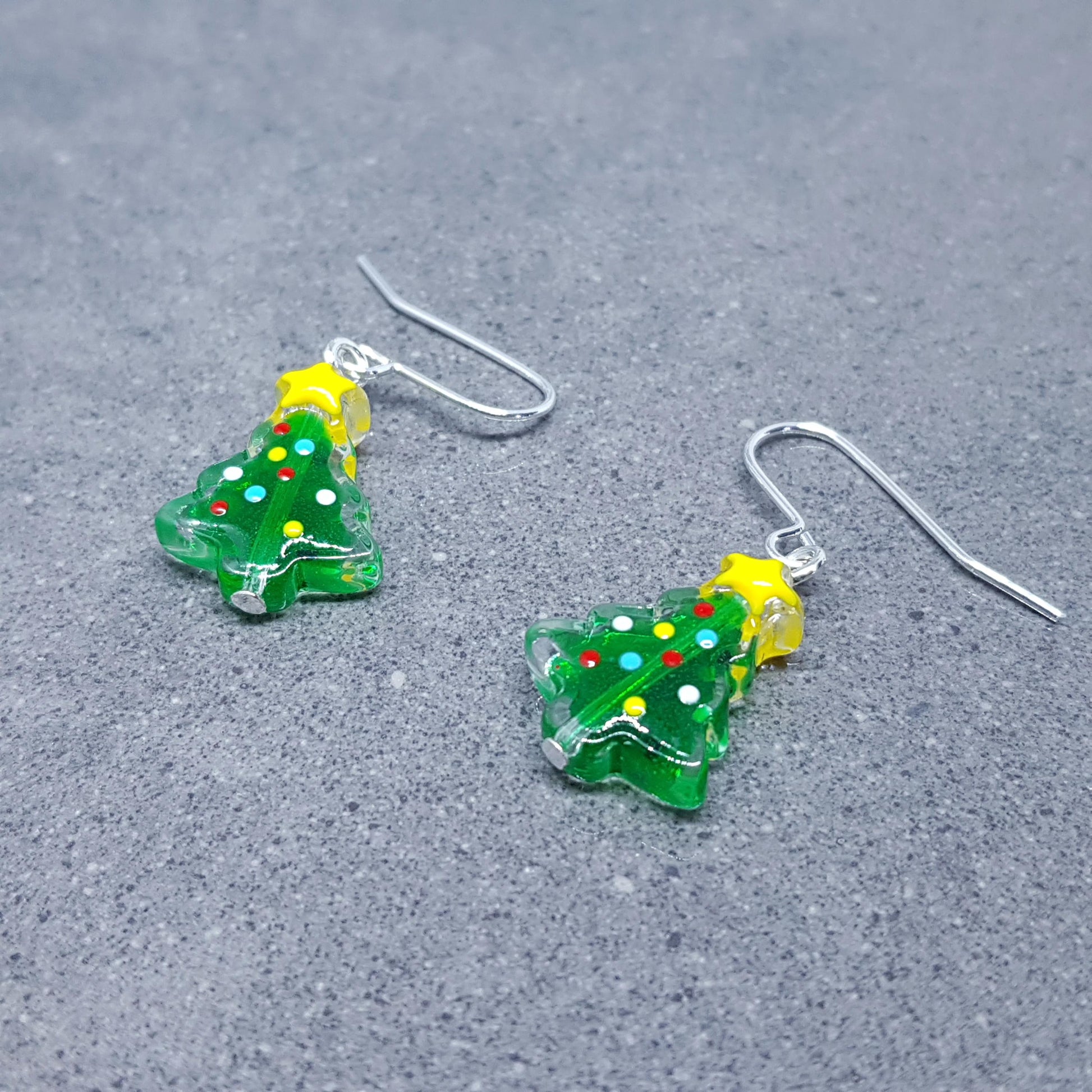 Glass Christmas Tree Earrings, Glass Christmas Tree Jewellery, Choice of Ear Wires, Festive Earrings