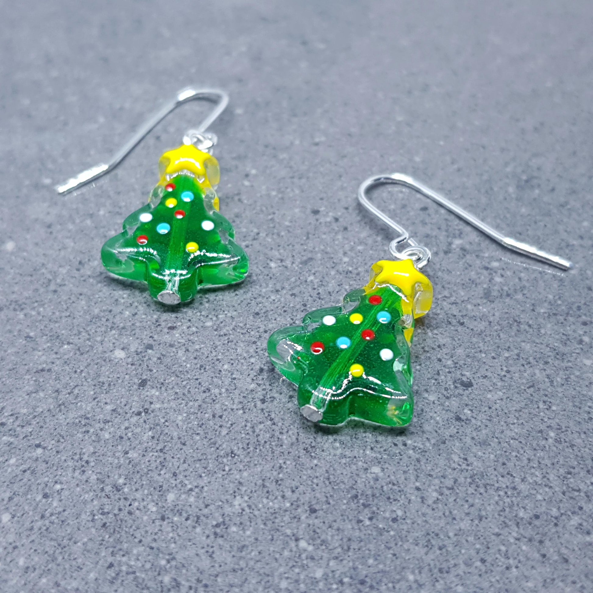 Glass Christmas Tree Earrings, Glass Christmas Tree Jewellery, Choice of Ear Wires, Festive Earrings