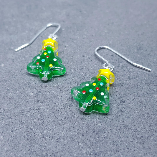 Glass Christmas Tree Earrings, Glass Christmas Tree Jewellery, Choice of Ear Wires, Festive Earrings