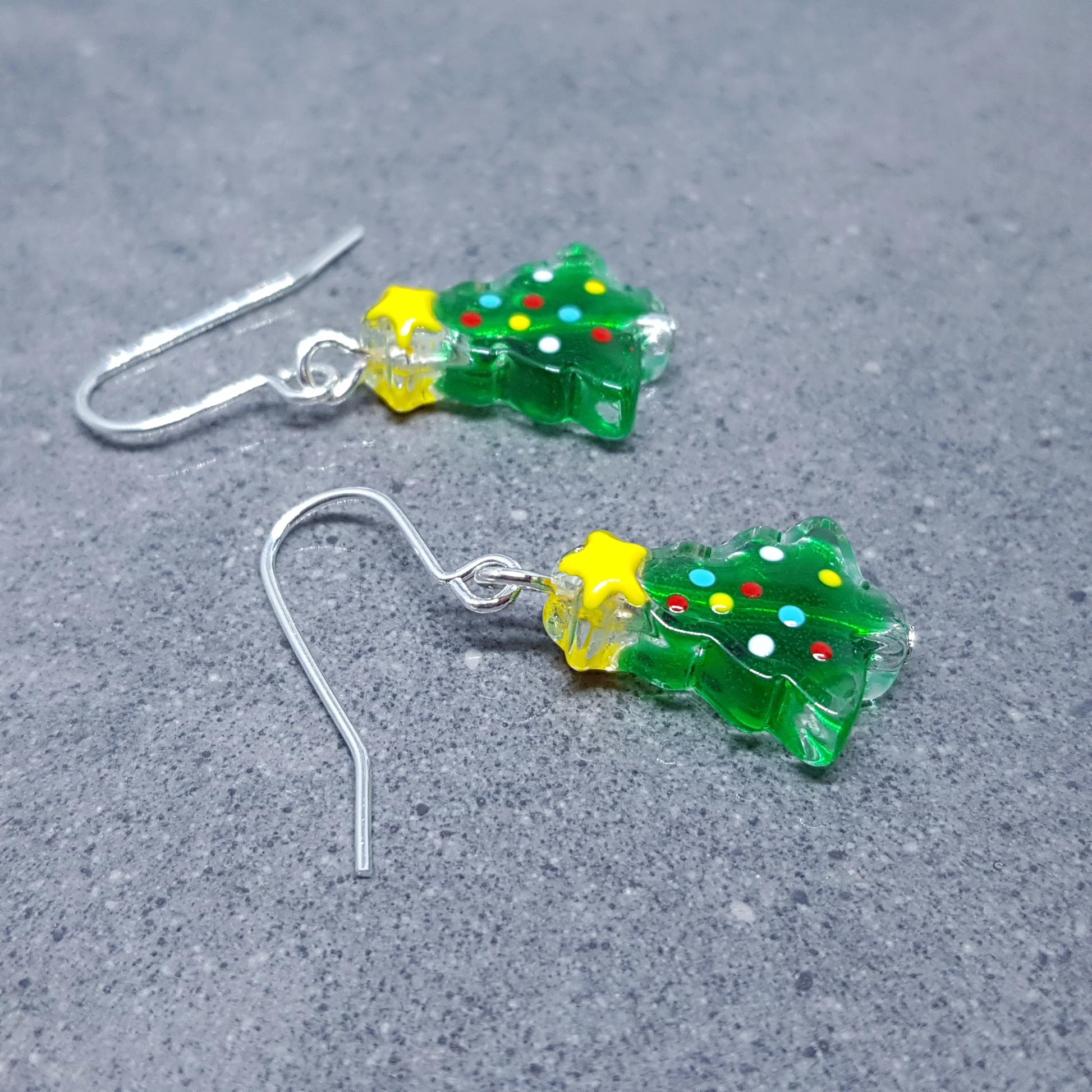 Glass Christmas Tree Earrings, Glass Christmas Tree Jewellery, Choice of Ear Wires, Festive Earrings