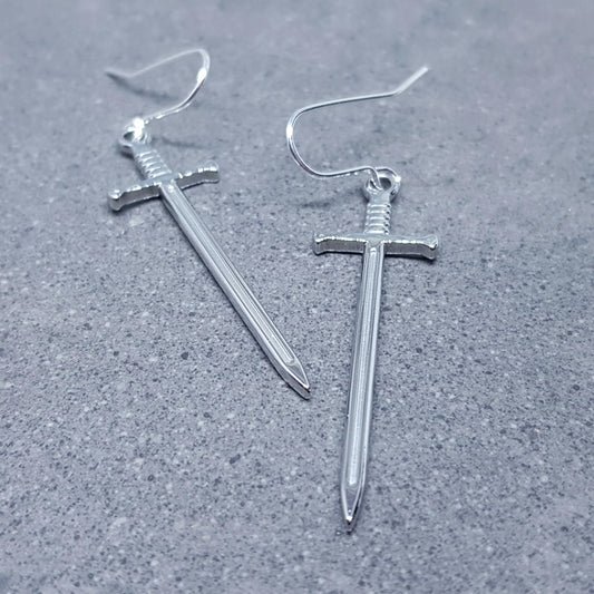 Sword Earrings, Miniature Sword, Choice of Ear Wires, Stainless Steel, Cosplay Jewellery, Gothic, Come as a Pair