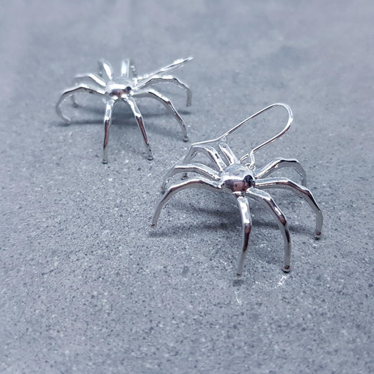Spider Earrings, Choice of Ear Wires, Silver Earrings, Gothic Earrings, Spider Jewelry, Halloween, Cosplay, Tarantula Earrings