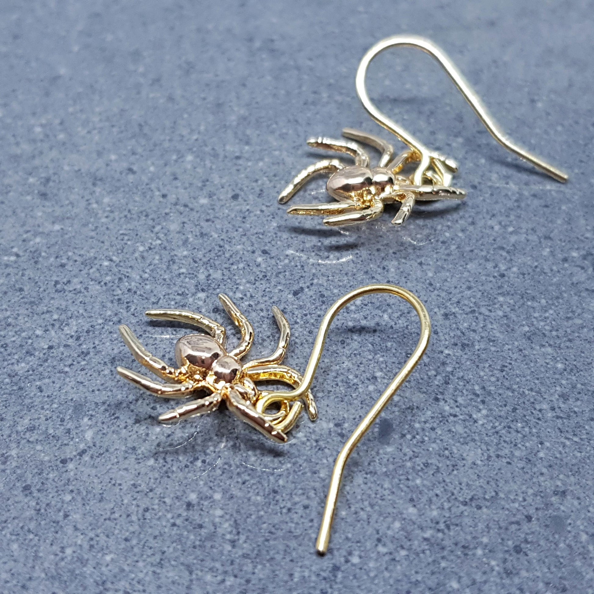 Spider Earrings, Choice of Ear Wires, Gold Earrings, Gothic Earrings, Spider Jewelry, Halloween, Cosplay, Tarantula Earrings
