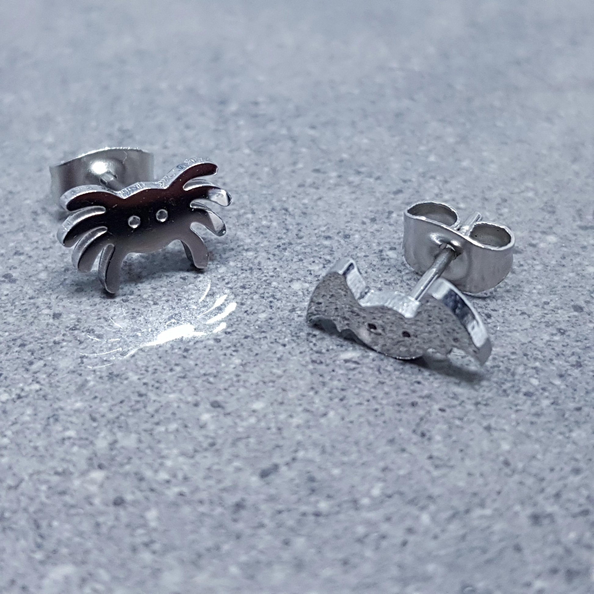 Spider and Bat Earrings, Stainless Steel Ear Studs, Hypoallergenic Earrings, Silver Earrings, Halloween Earrings, Spooky Earrings