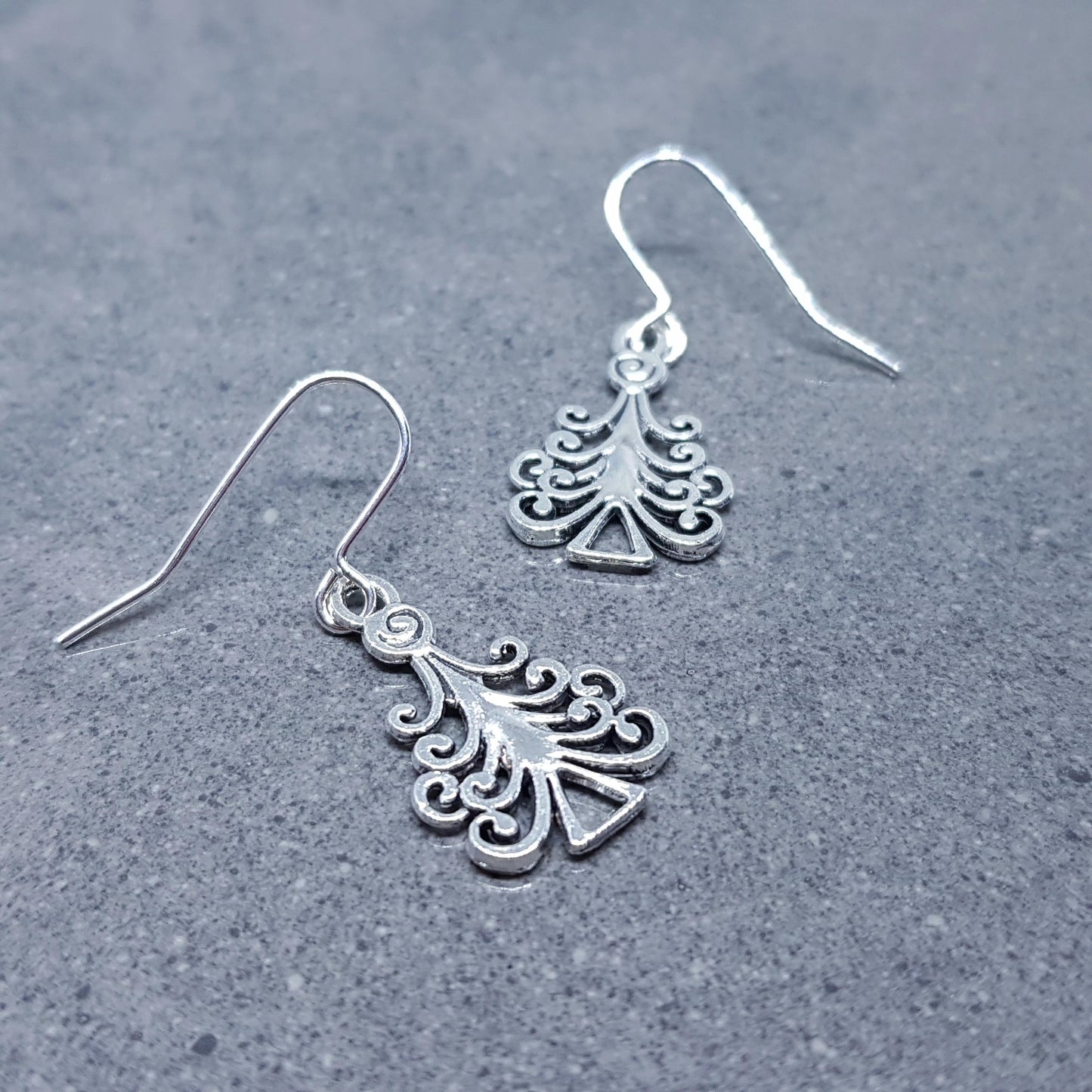 Christmas Tree Earrings, Christmas Earrings, Festive Earrings, Silver Christmas Tree