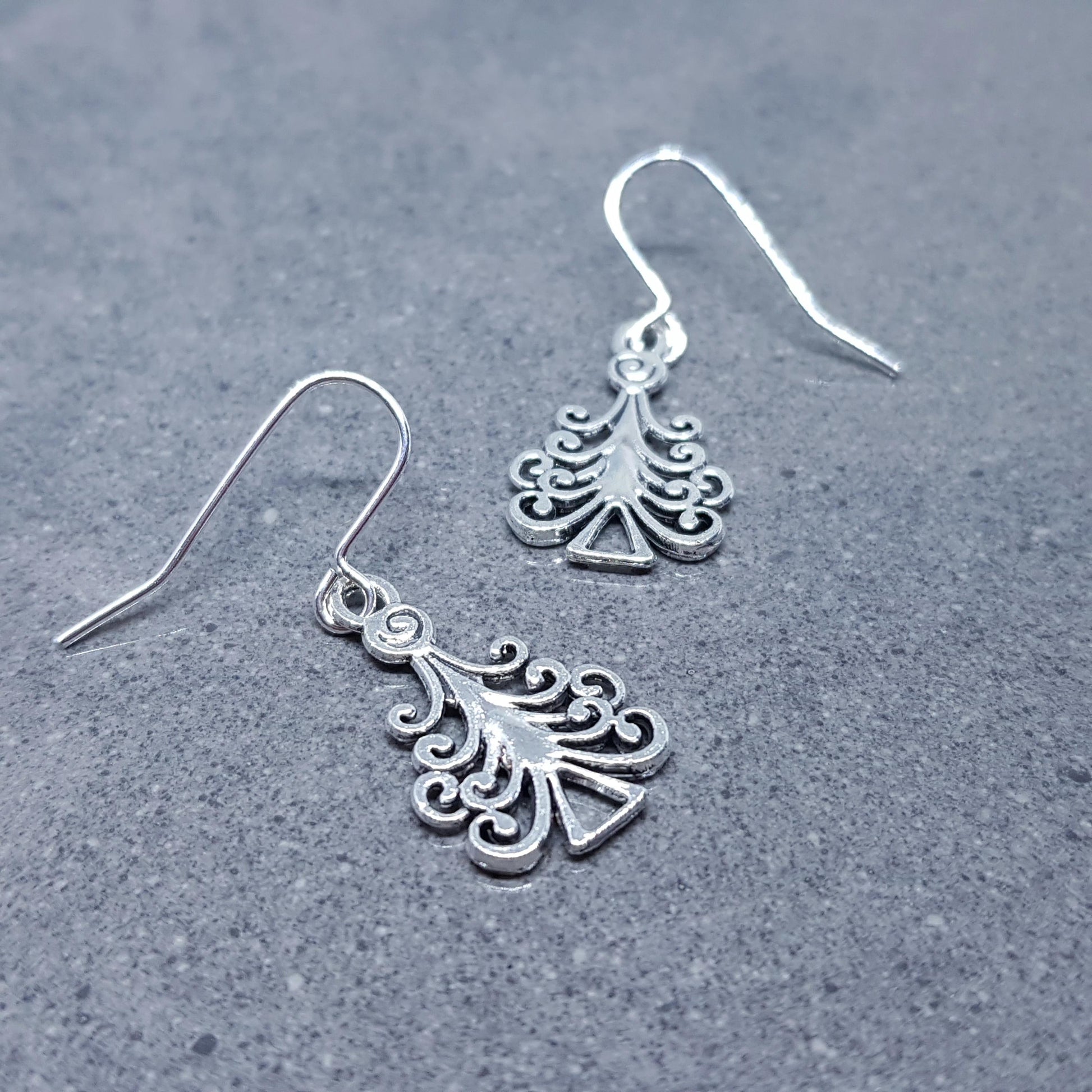 Christmas Tree Earrings, Christmas Earrings, Festive Earrings, Silver Christmas Tree