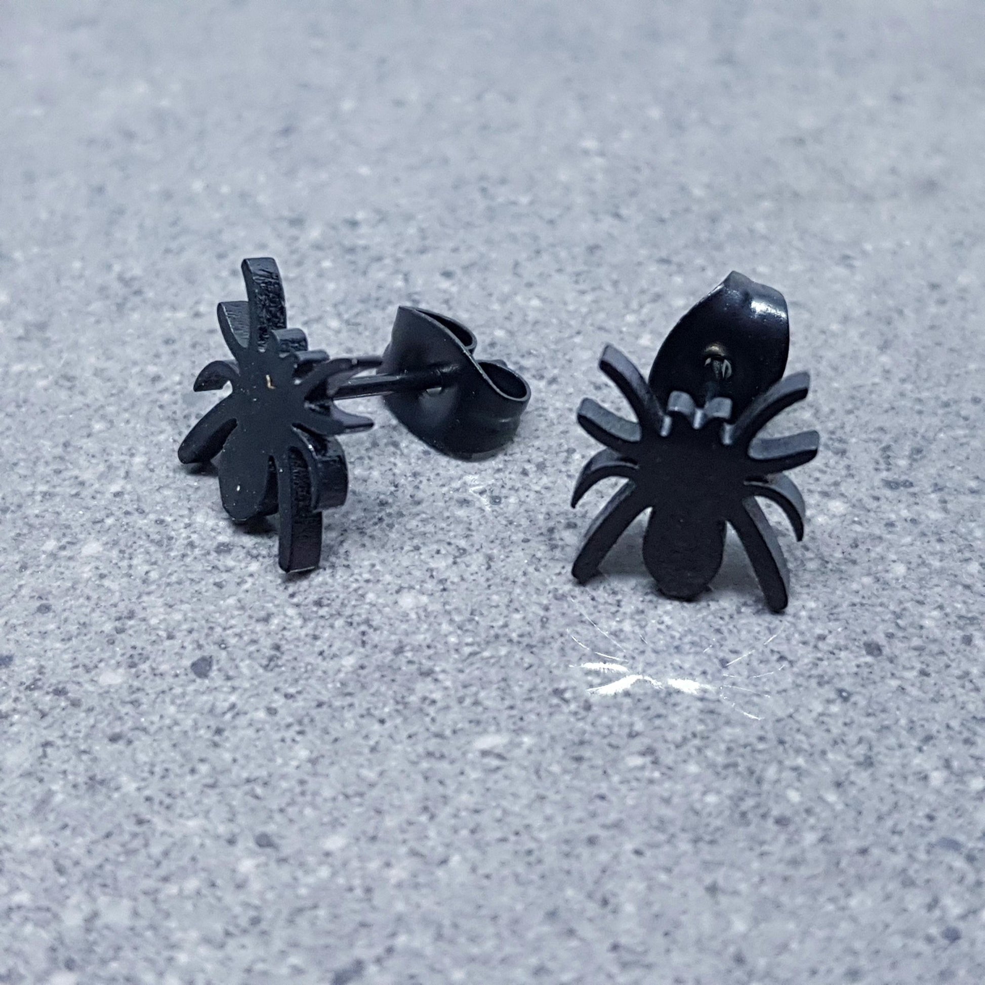 Spider Earrings, Stainless Steel Ear Studs, Hypoallergenic Earrings, Black Spider Earrings, Halloween Earrings, Spooky Gifts