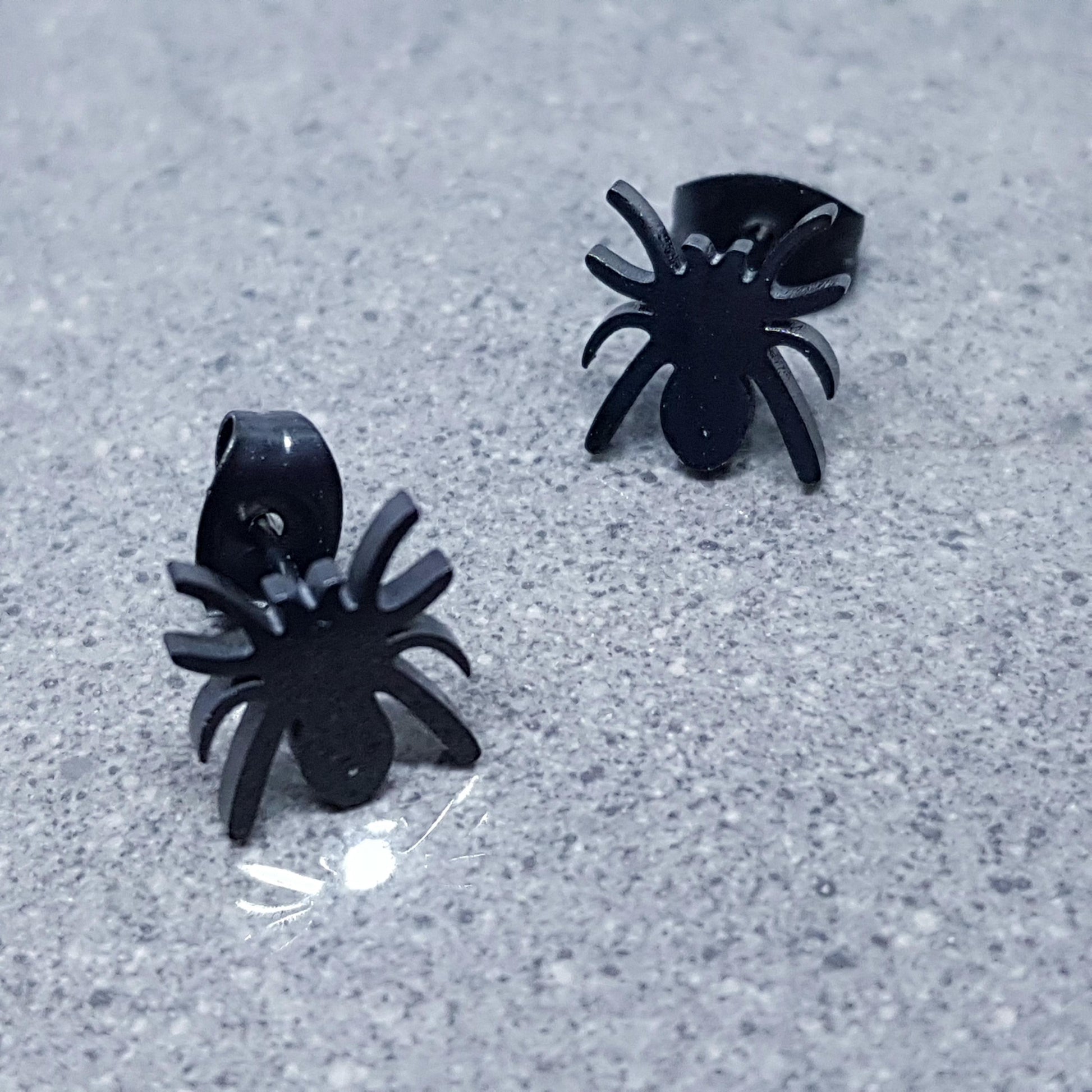 Spider Earrings, Stainless Steel Ear Studs, Hypoallergenic Earrings, Black Spider Earrings, Halloween Earrings, Spooky Gifts
