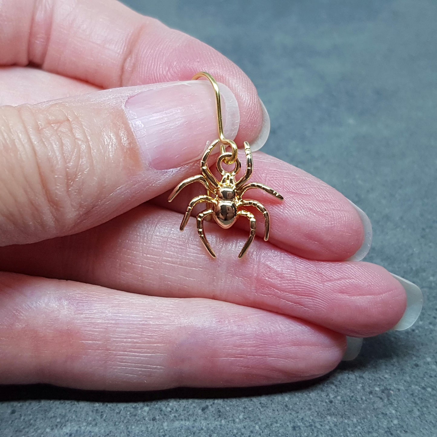Spider Earrings, Choice of Ear Wires, Gold Earrings, Gothic Earrings, Spider Jewelry, Halloween, Cosplay, Tarantula Earrings