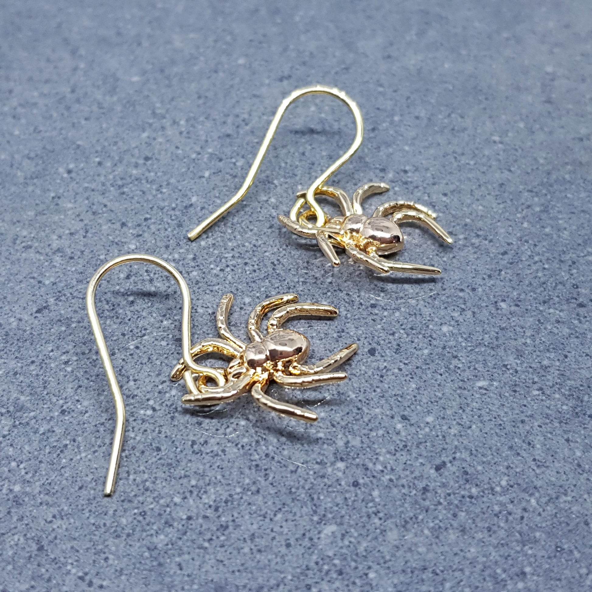 Spider Earrings, Choice of Ear Wires, Gold Earrings, Gothic Earrings, Spider Jewelry, Halloween, Cosplay, Tarantula Earrings