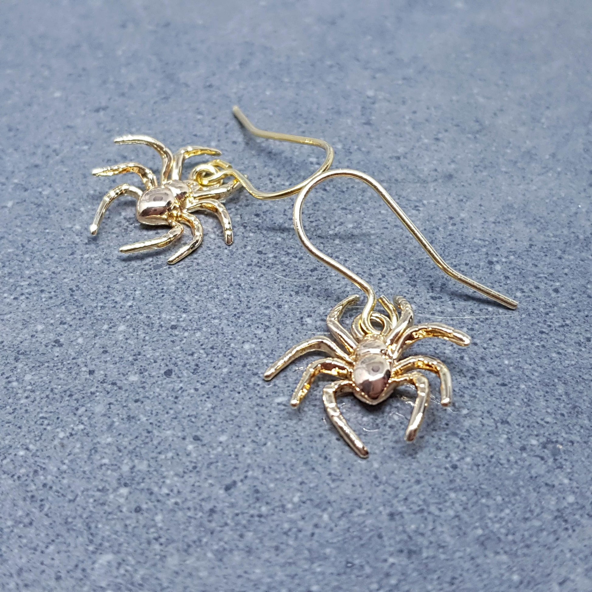 Spider Earrings, Choice of Ear Wires, Gold Earrings, Gothic Earrings, Spider Jewelry, Halloween, Cosplay, Tarantula Earrings