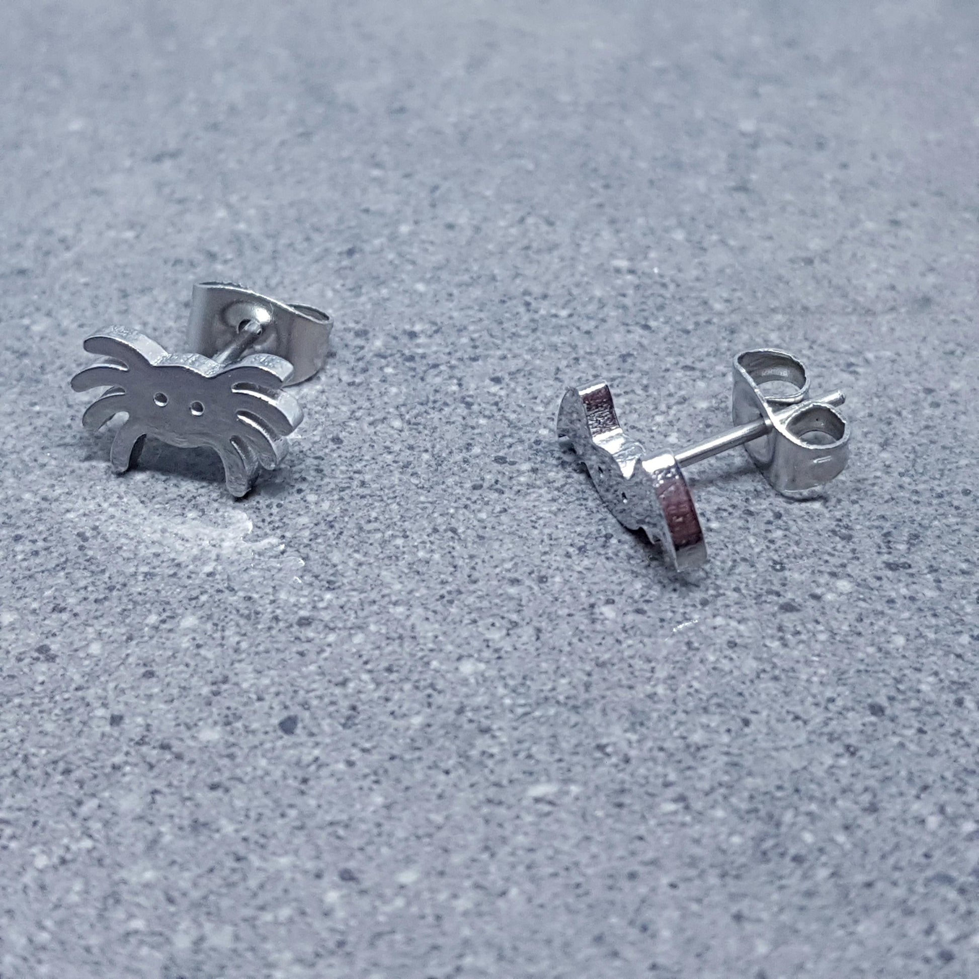Spider and Bat Earrings, Stainless Steel Ear Studs, Hypoallergenic Earrings, Silver Earrings, Halloween Earrings, Spooky Earrings