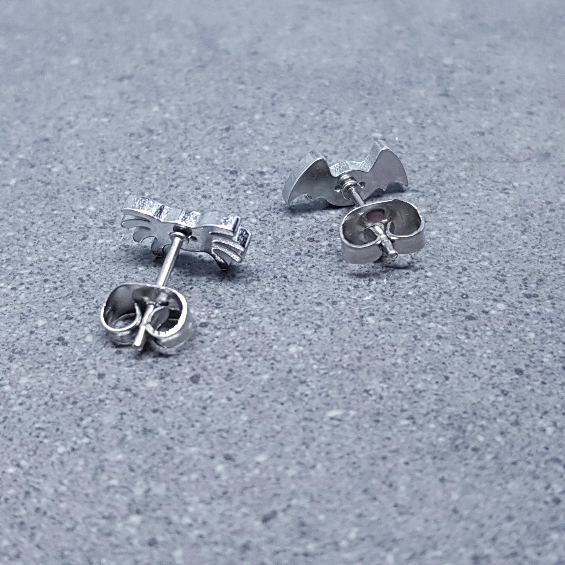 Spider and Bat Earrings, Stainless Steel Ear Studs, Hypoallergenic Earrings, Silver Earrings, Halloween Earrings, Spooky Earrings