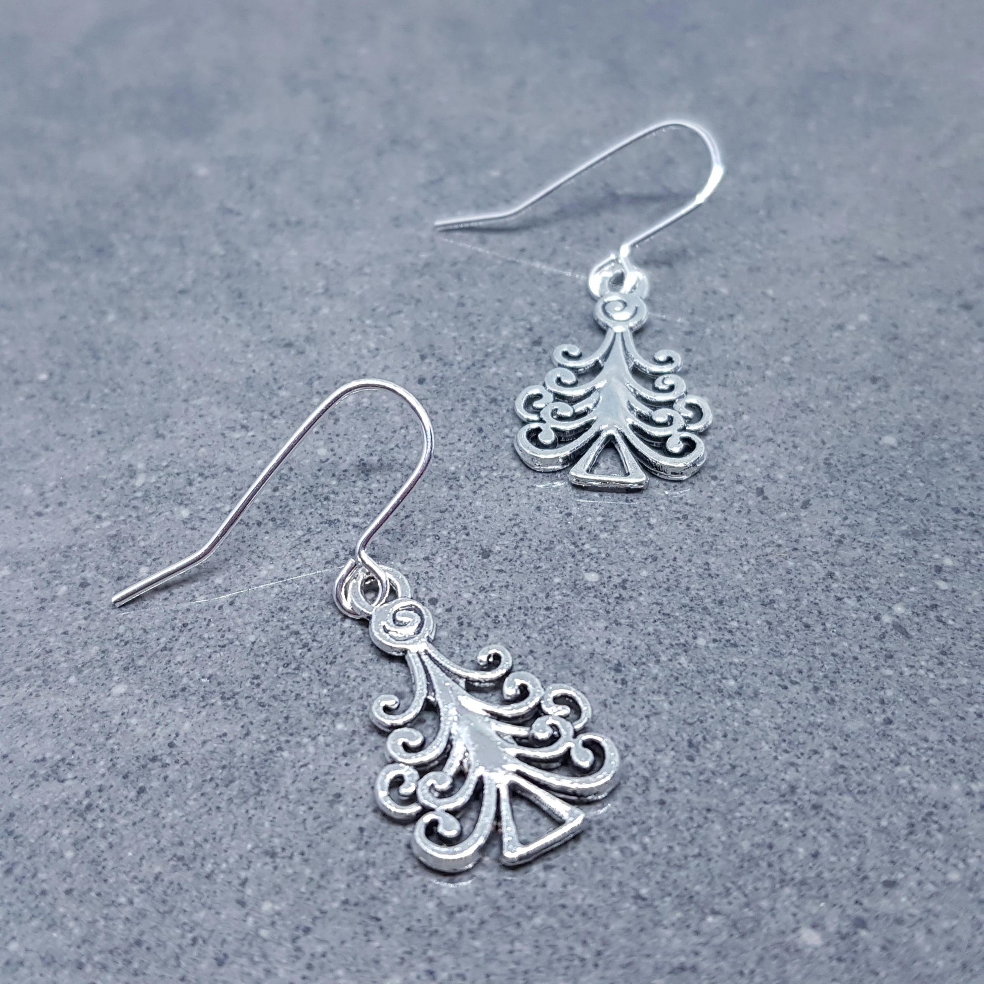 Christmas Tree Earrings, Christmas Earrings, Festive Earrings, Silver Christmas Tree