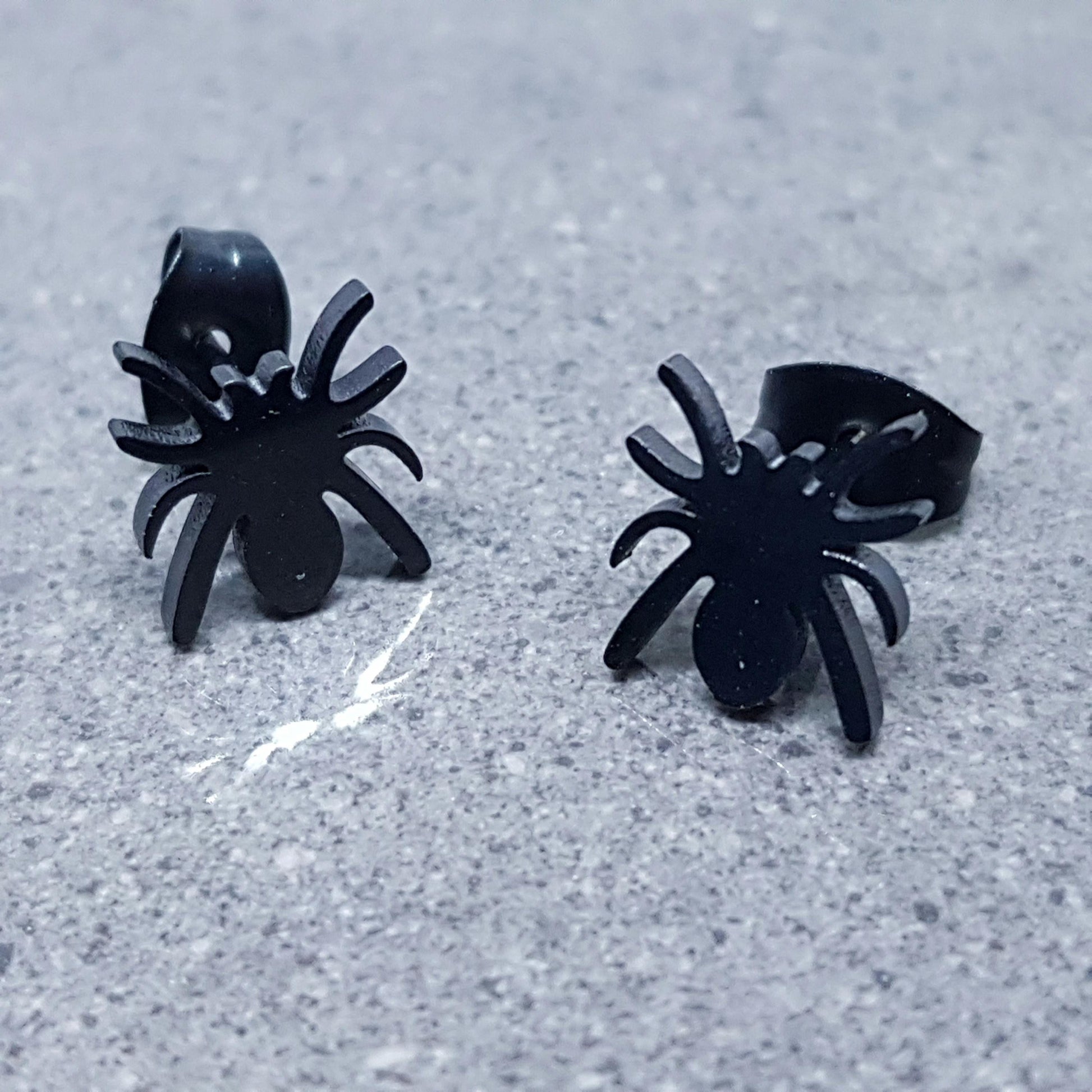 Spider Earrings, Stainless Steel Ear Studs, Hypoallergenic Earrings, Black Spider Earrings, Halloween Earrings, Spooky Gifts