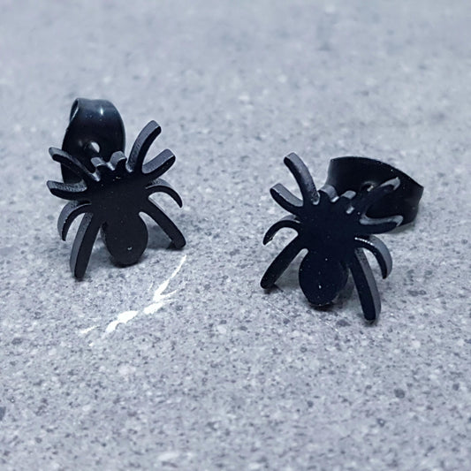 Spider Earrings, Stainless Steel Ear Studs, Hypoallergenic Earrings, Black Spider Earrings, Halloween Earrings, Spooky Gifts