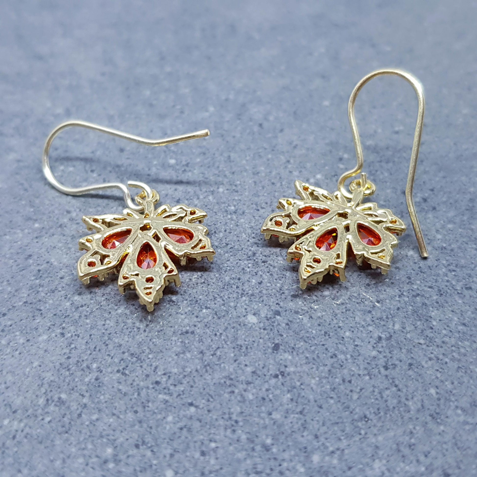 Maple Leaf Earrings with a Choice of Ear Wires: Burnt Orange Brass Micro Pave Cubic Zirconia, Real 18K Gold Plated