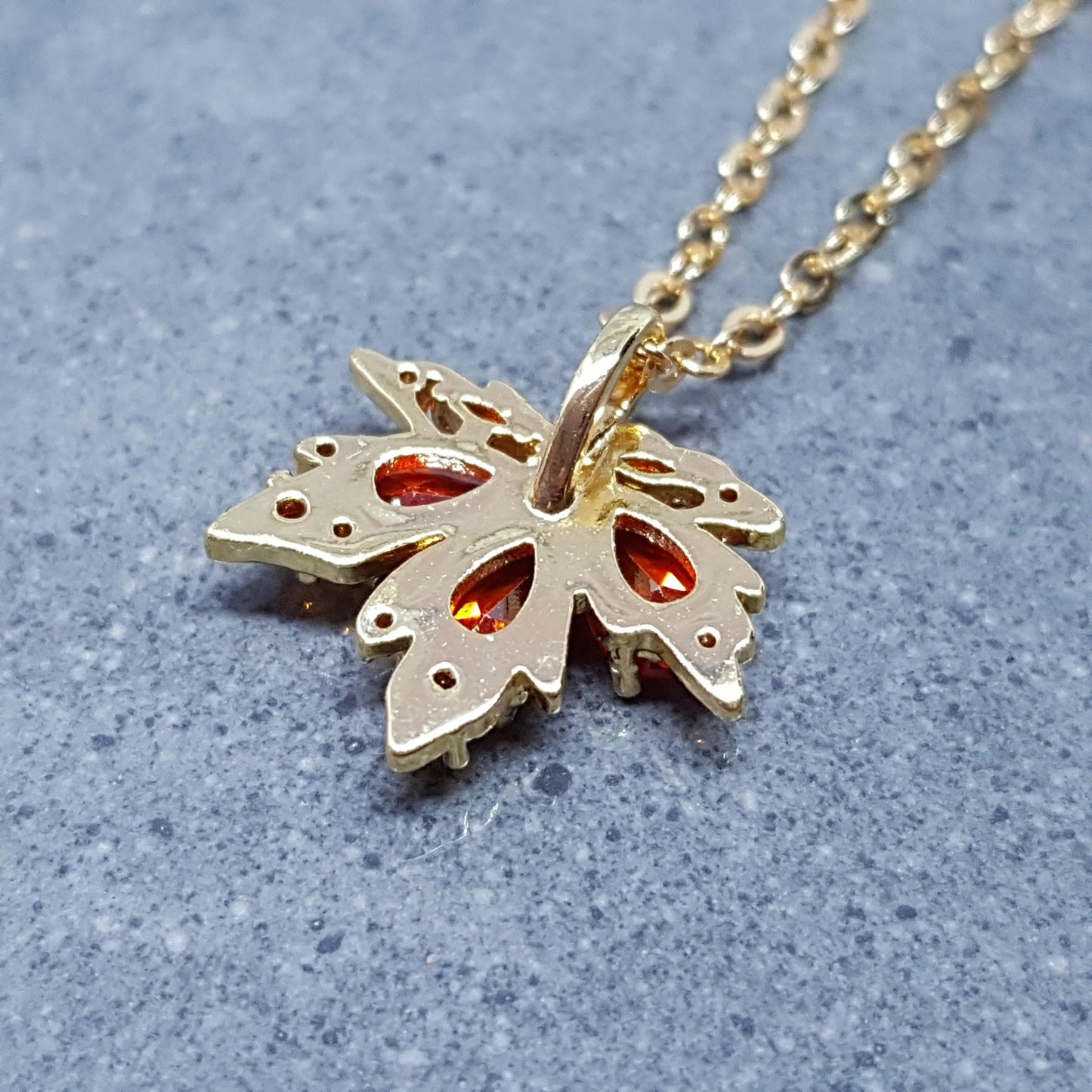 Maple Leaf Necklace with a Choice of Ear Wires: Burnt Orange Brass Micro Pave Cubic Zirconia, Real 18K Gold Plated