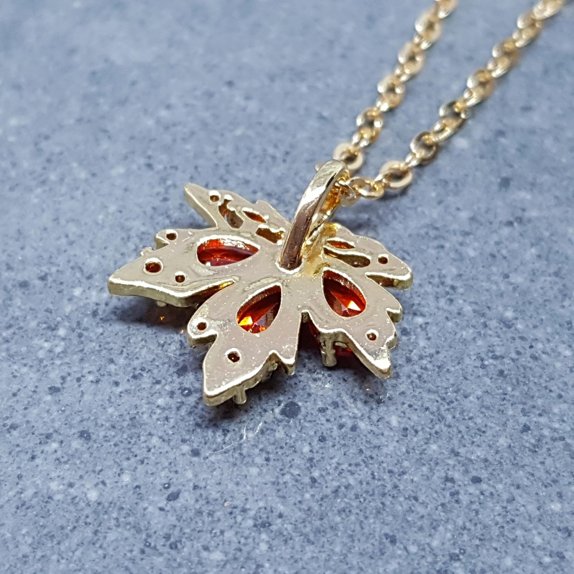 Maple Leaf Necklace with a Choice of Ear Wires: Burnt Orange Brass Micro Pave Cubic Zirconia, Real 18K Gold Plated