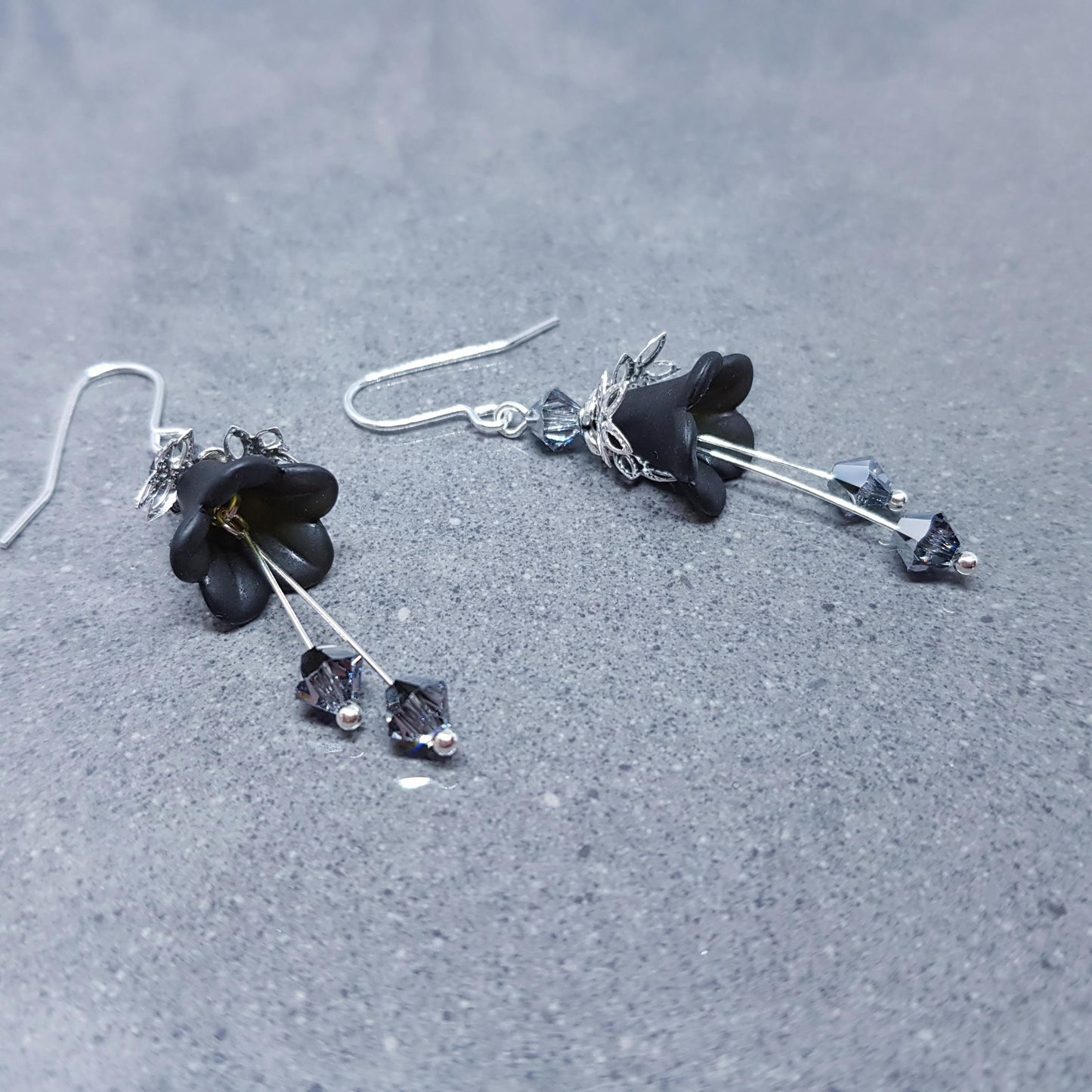 Black Flower Earrings with a choice of ear wires, Chrome PRIMERO Crystals®