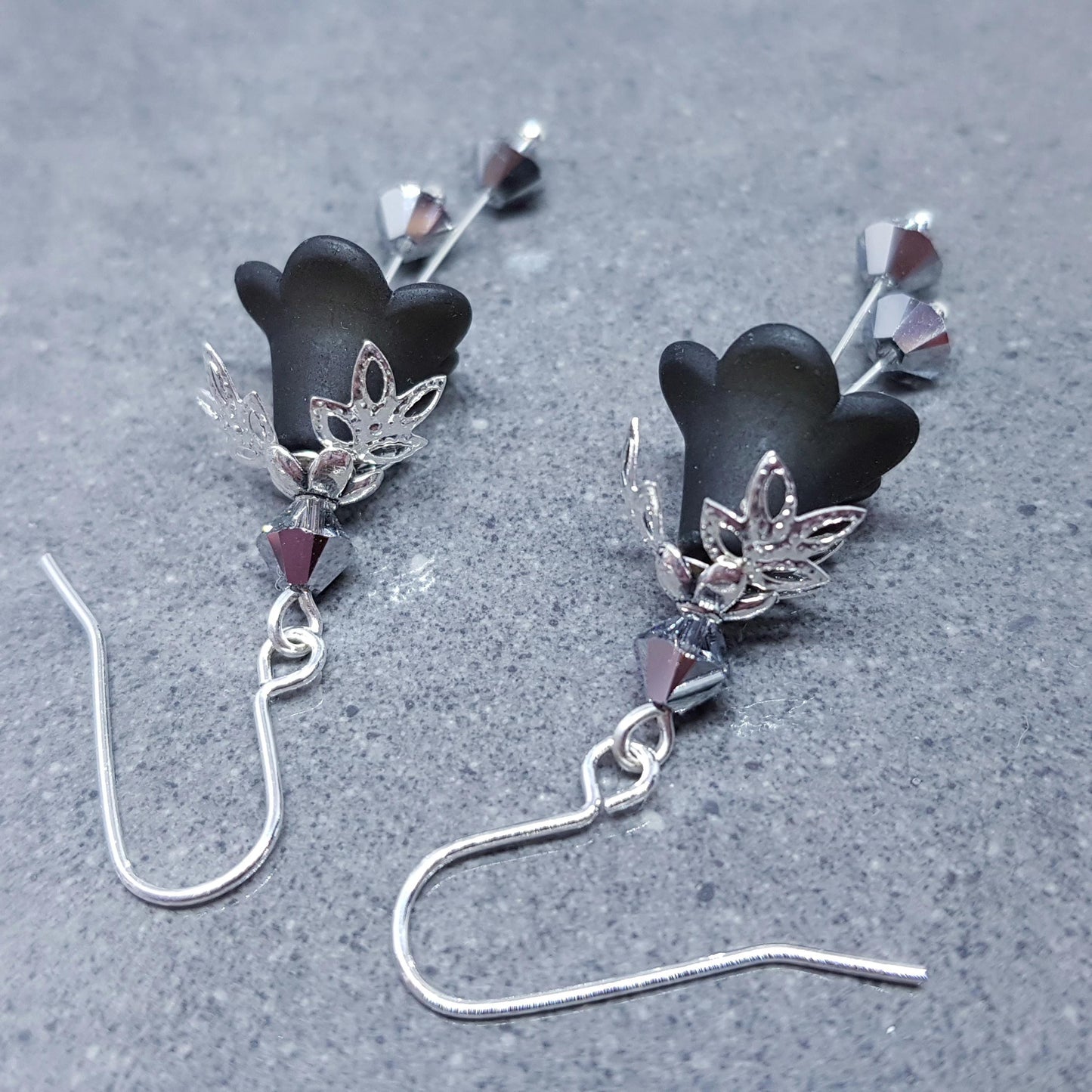 Black Flower Earrings with a choice of ear wires, Chrome PRIMERO Crystals®
