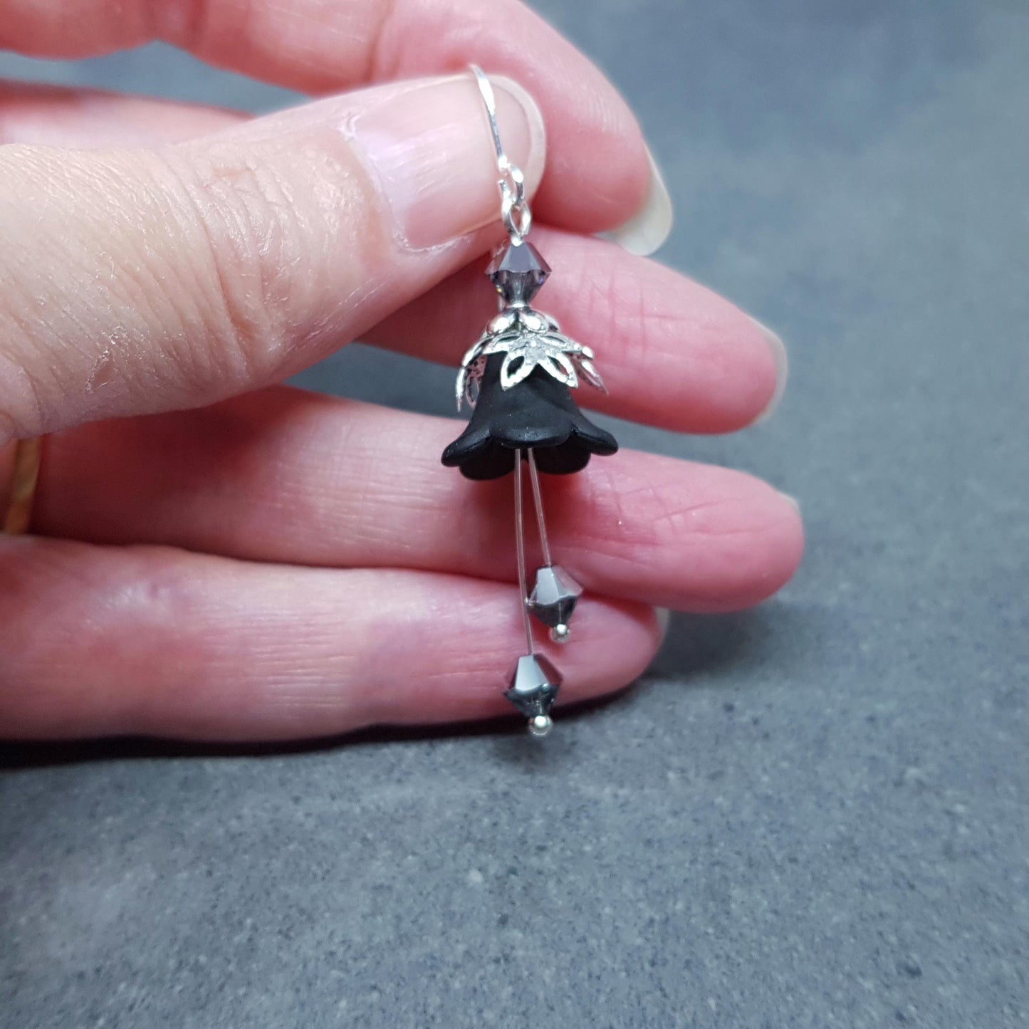 Black Flower Earrings with a choice of ear wires, Chrome PRIMERO Crystals®