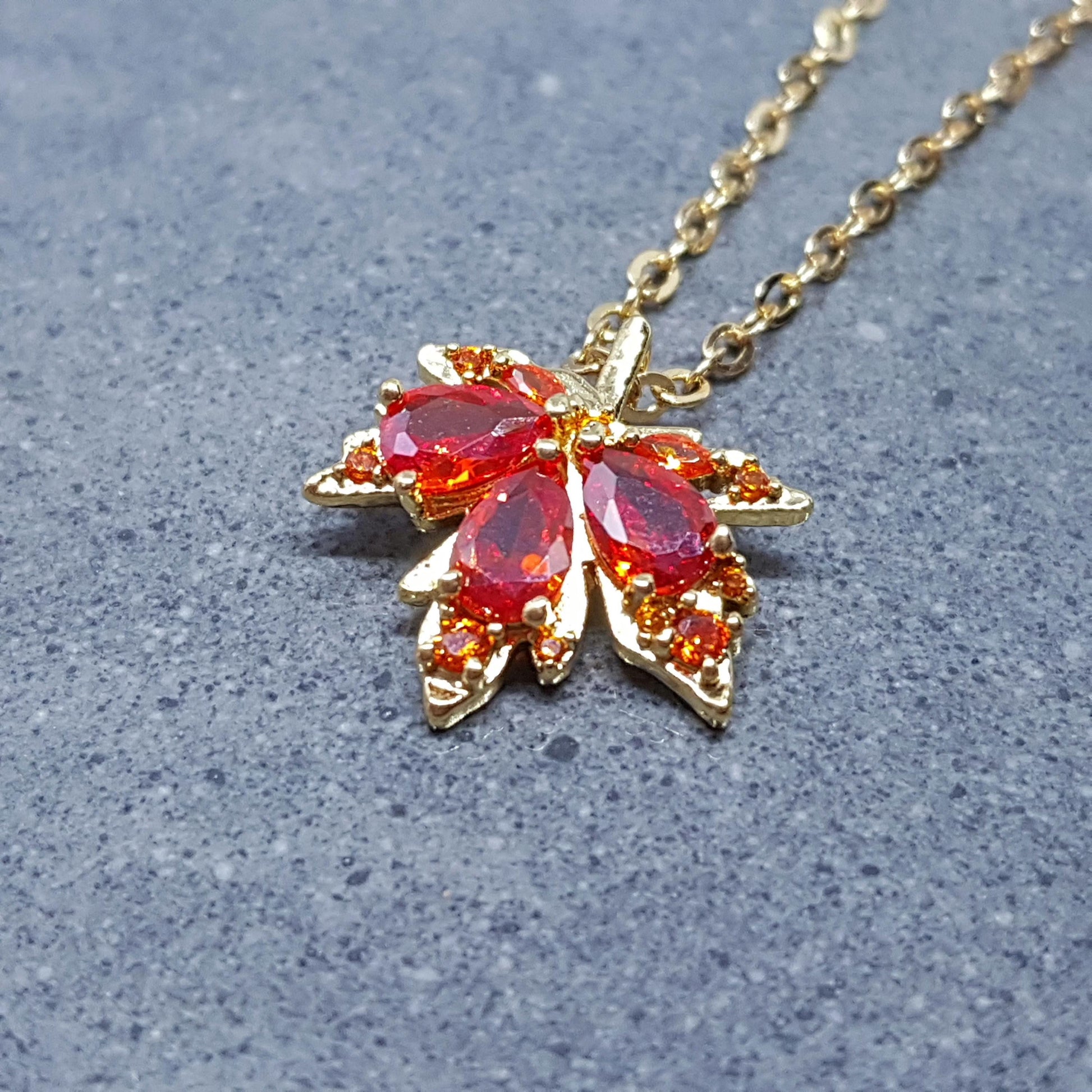 Maple Leaf Earrings with a Choice of Ear Wires: Burnt Orange Brass Micro Pave Cubic Zirconia, Real 18K Gold Plated