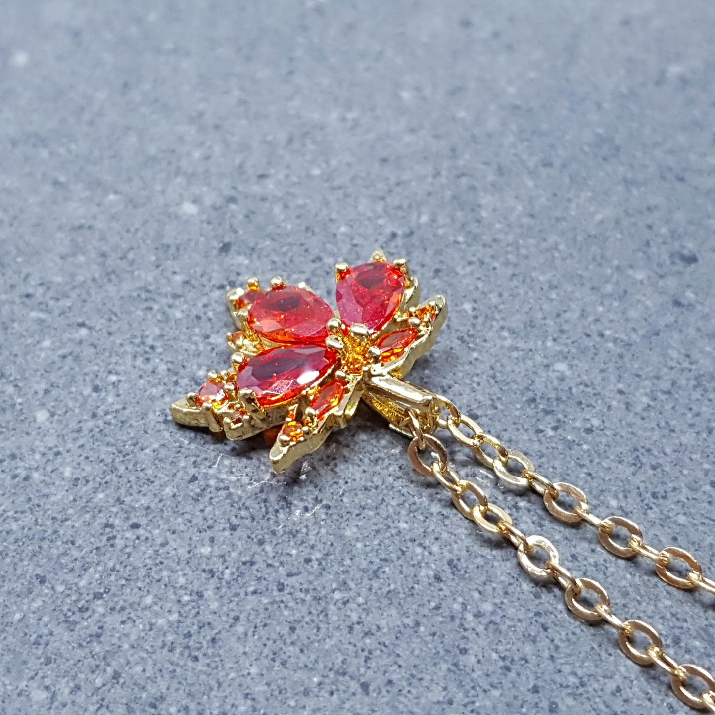 Maple Leaf Necklace with a Choice of Ear Wires: Burnt Orange Brass Micro Pave Cubic Zirconia, Real 18K Gold Plated