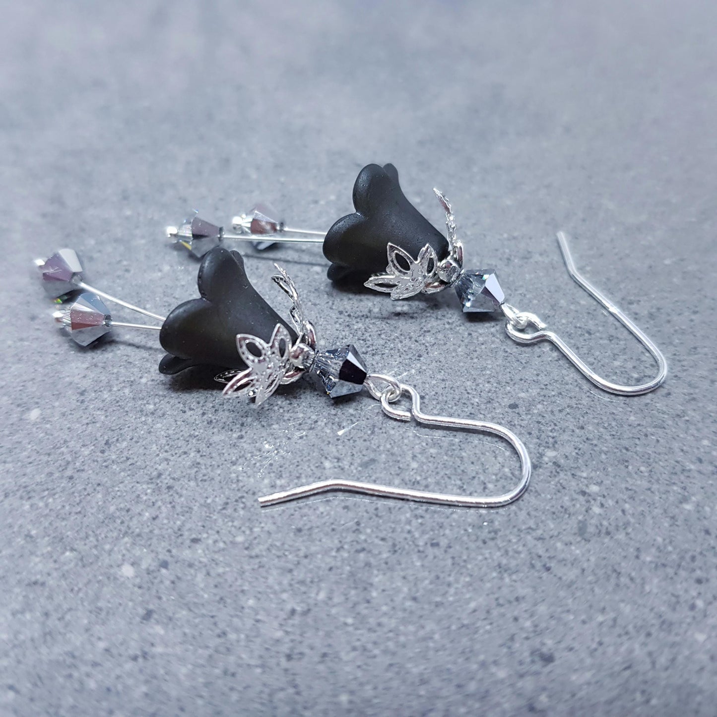 Black Flower Earrings with a choice of ear wires, Chrome PRIMERO Crystals®