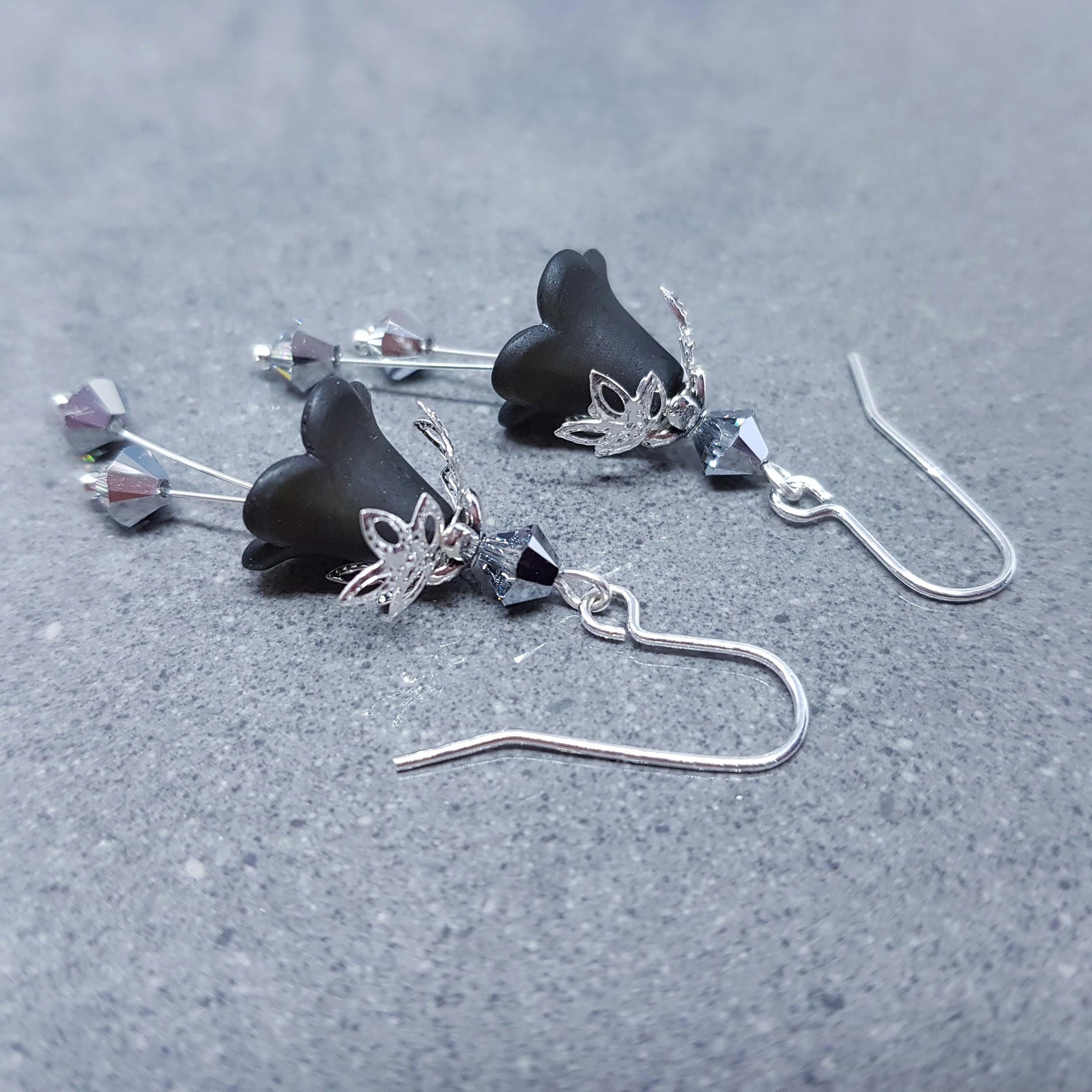 Black Flower Earrings with a choice of ear wires, Chrome PRIMERO Crystals®