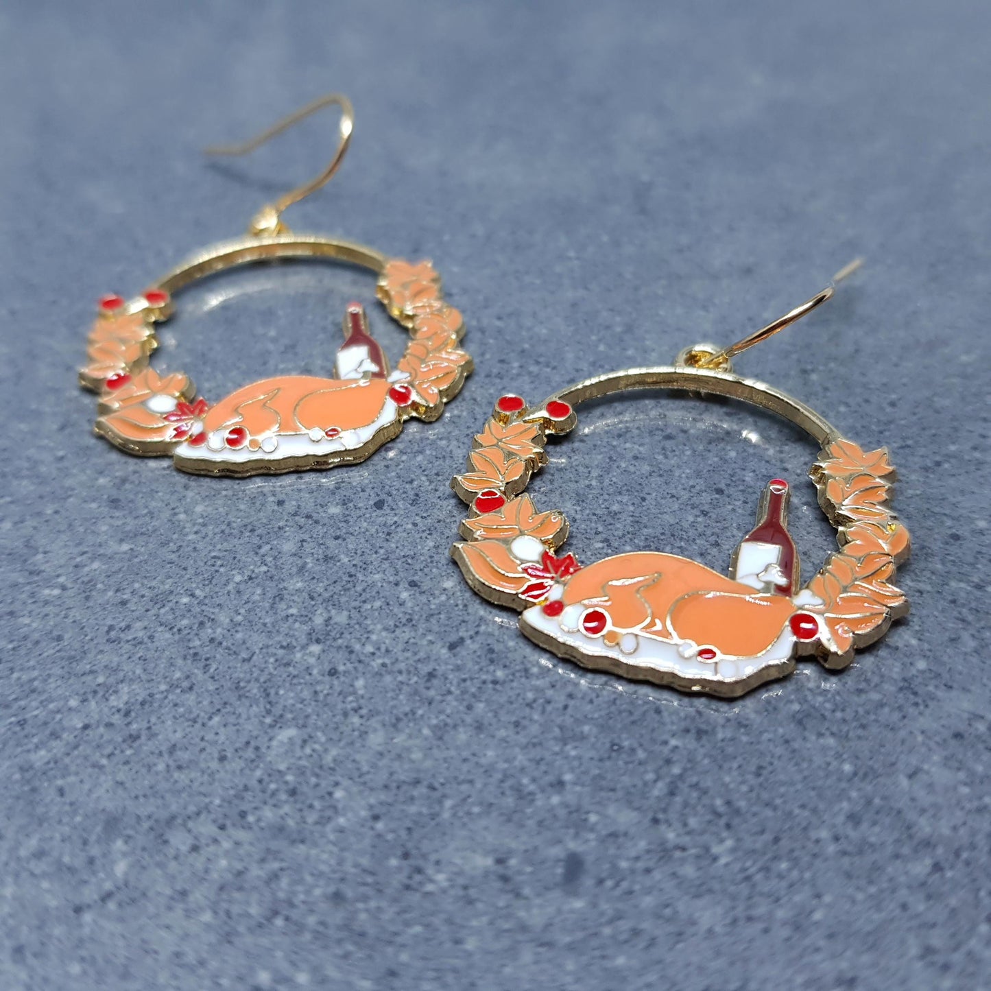 Christmas Dinner Earrings with a choice of Ear Wires, Thanksgiving Turkey