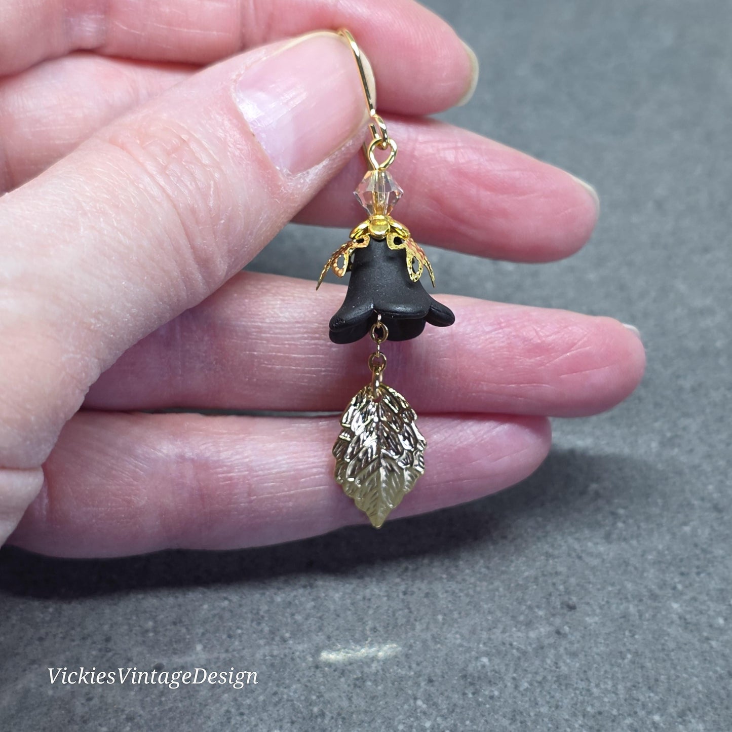 Black Flower Earrings with Gold PRIMERO Crystals® and a Choice of Ear Wires