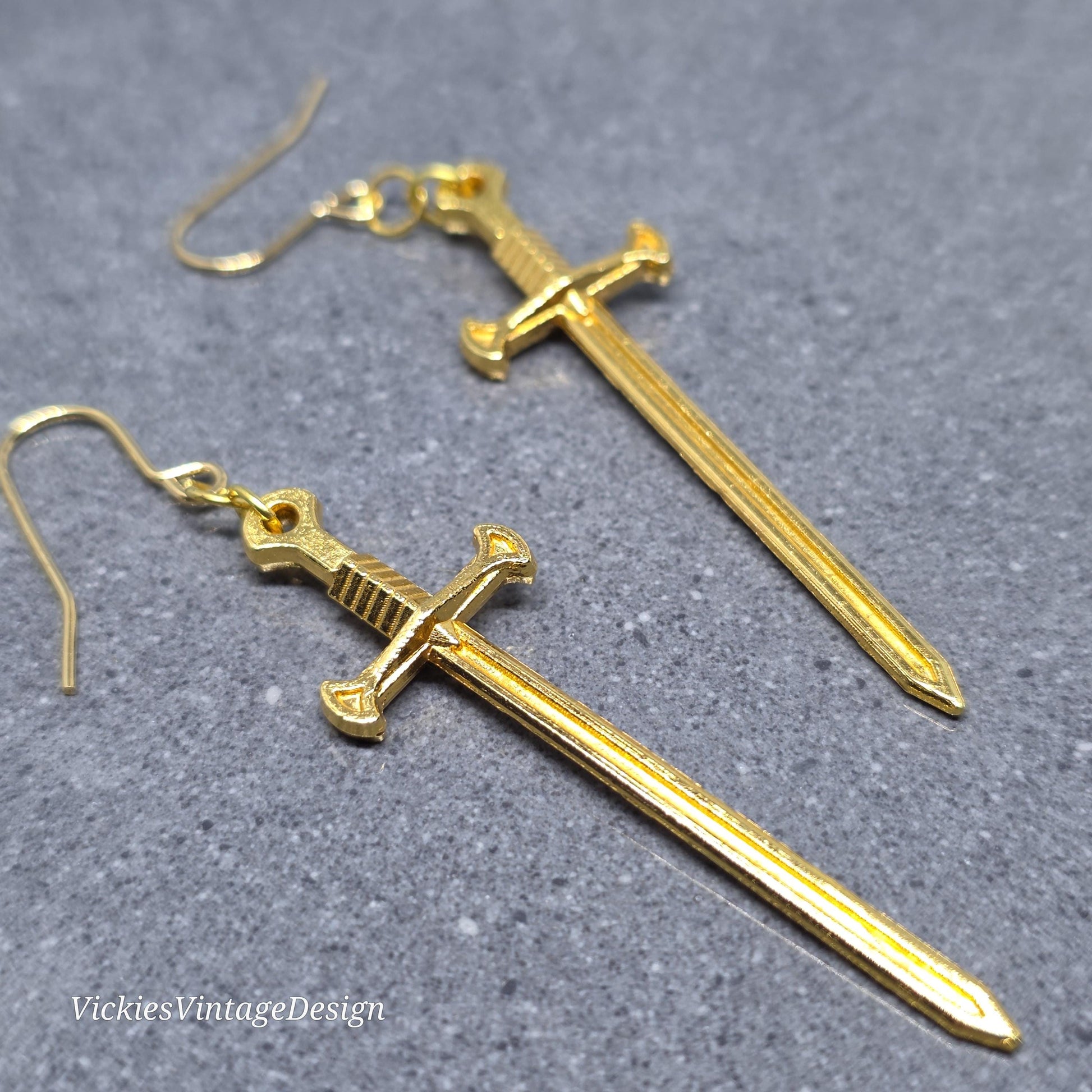 Miniature Sword Earrings with a Choice of Ear Wires, Gold Plated, Come as a Pair