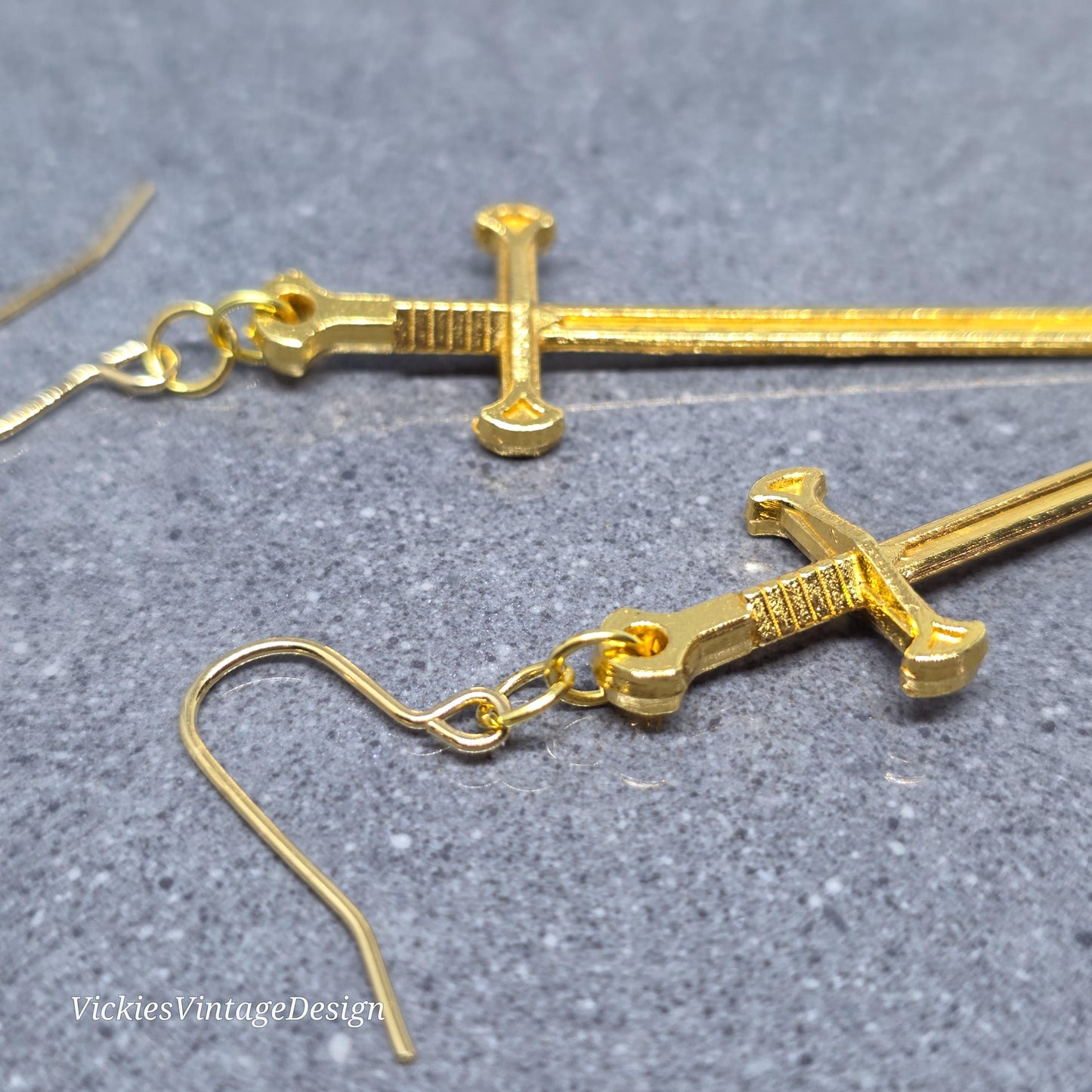 Miniature Sword Earrings with a Choice of Ear Wires, Gold Plated, Come as a Pair