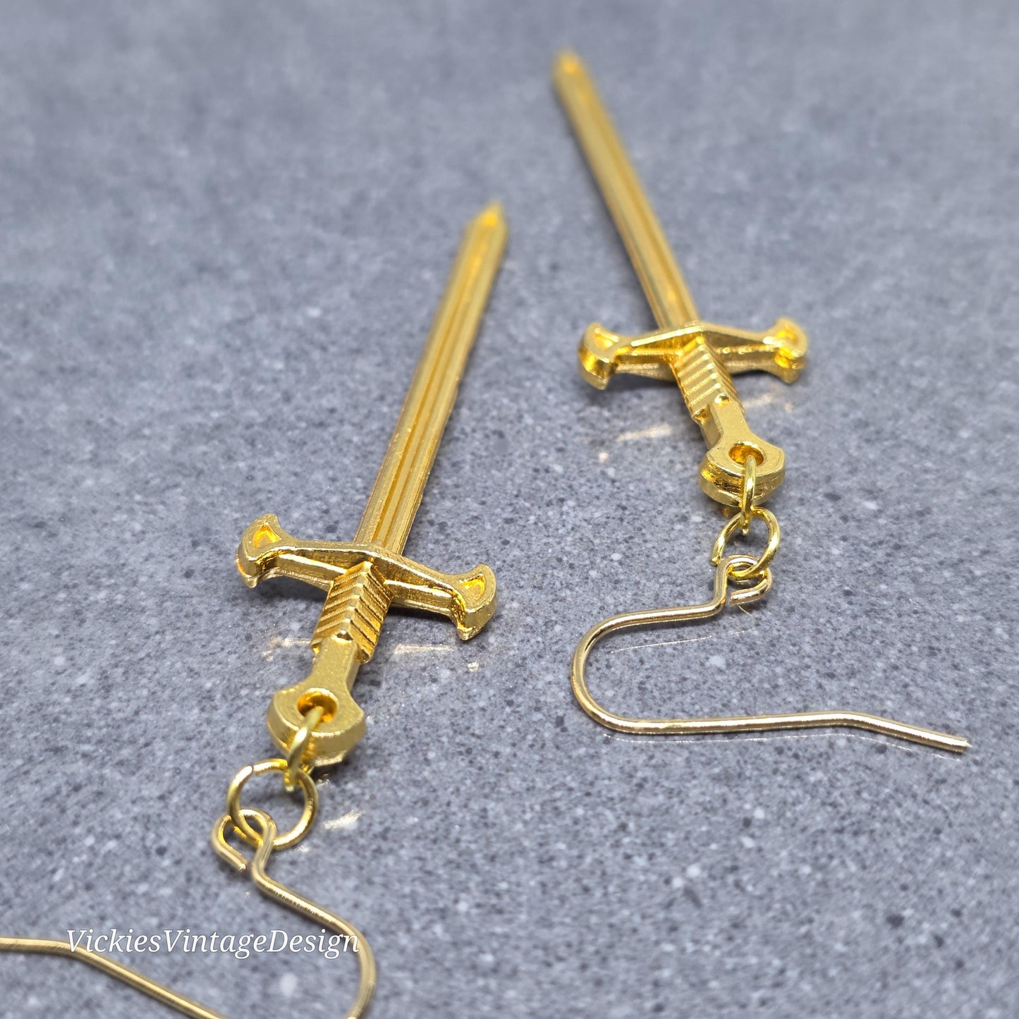 Miniature Sword Earrings with a Choice of Ear Wires, Gold Plated, Come as a Pair