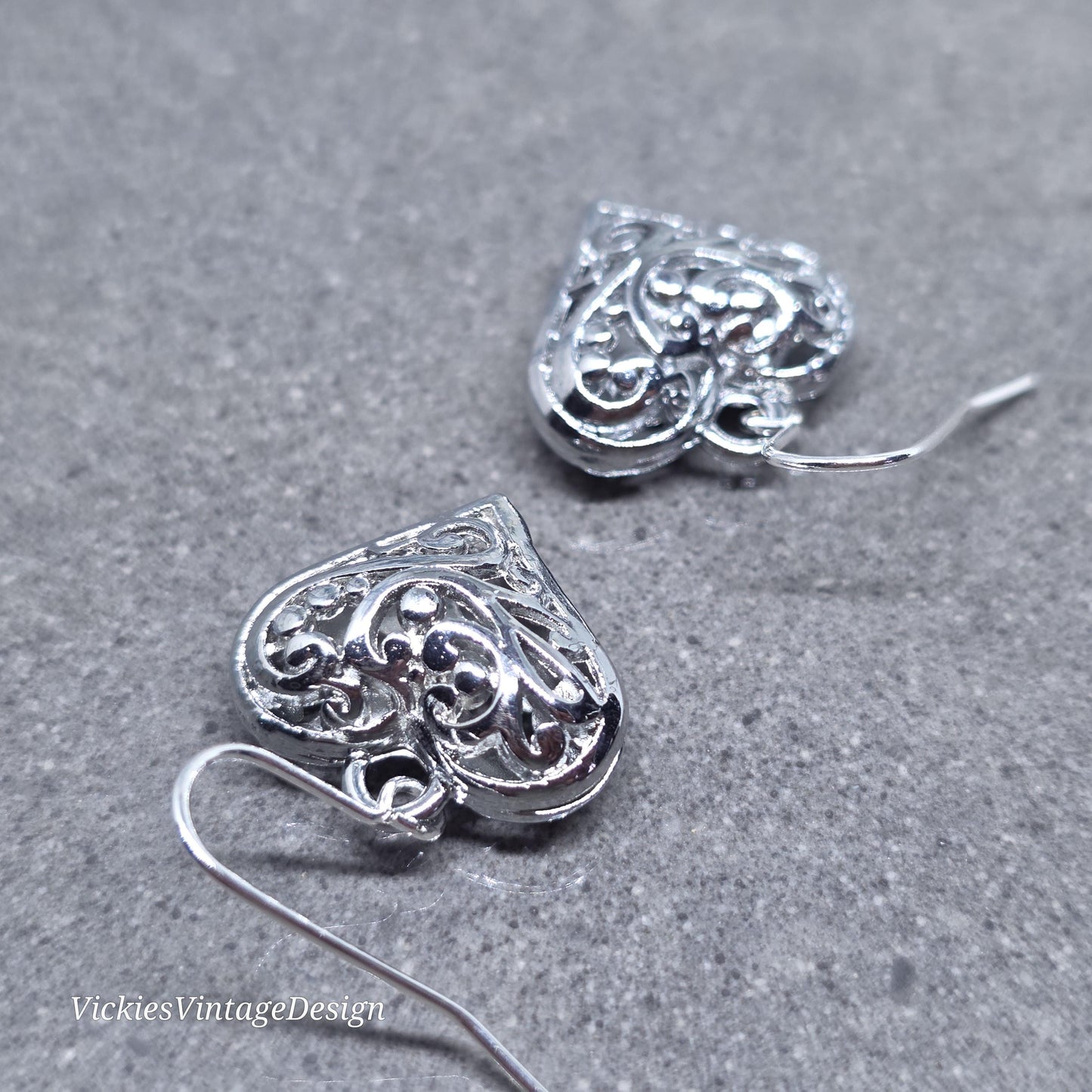 Heart Earrings, Filigree Heart earrings, Silver Heart Jewelry, Silver Pillow Filigree Heart Earrings