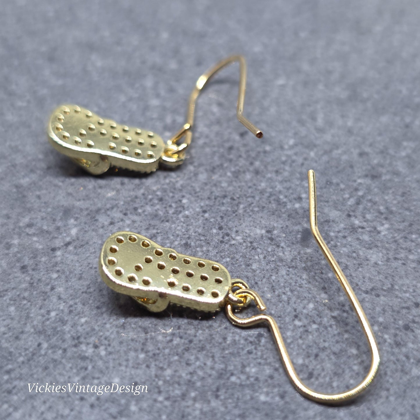 Flip Flop Earrings, Hypoallergenic Ear Wires, Shoe Lover Earrings, Shoe Earrings, Cubic Zirconia Earrings, Gold Shoe Earrings