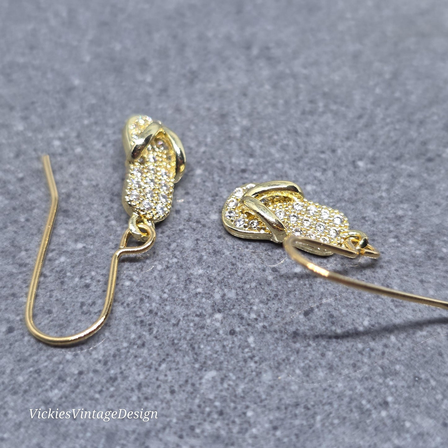 Flip Flop Earrings, Hypoallergenic Ear Wires, Shoe Lover Earrings, Shoe Earrings, Cubic Zirconia Earrings, Gold Shoe Earrings